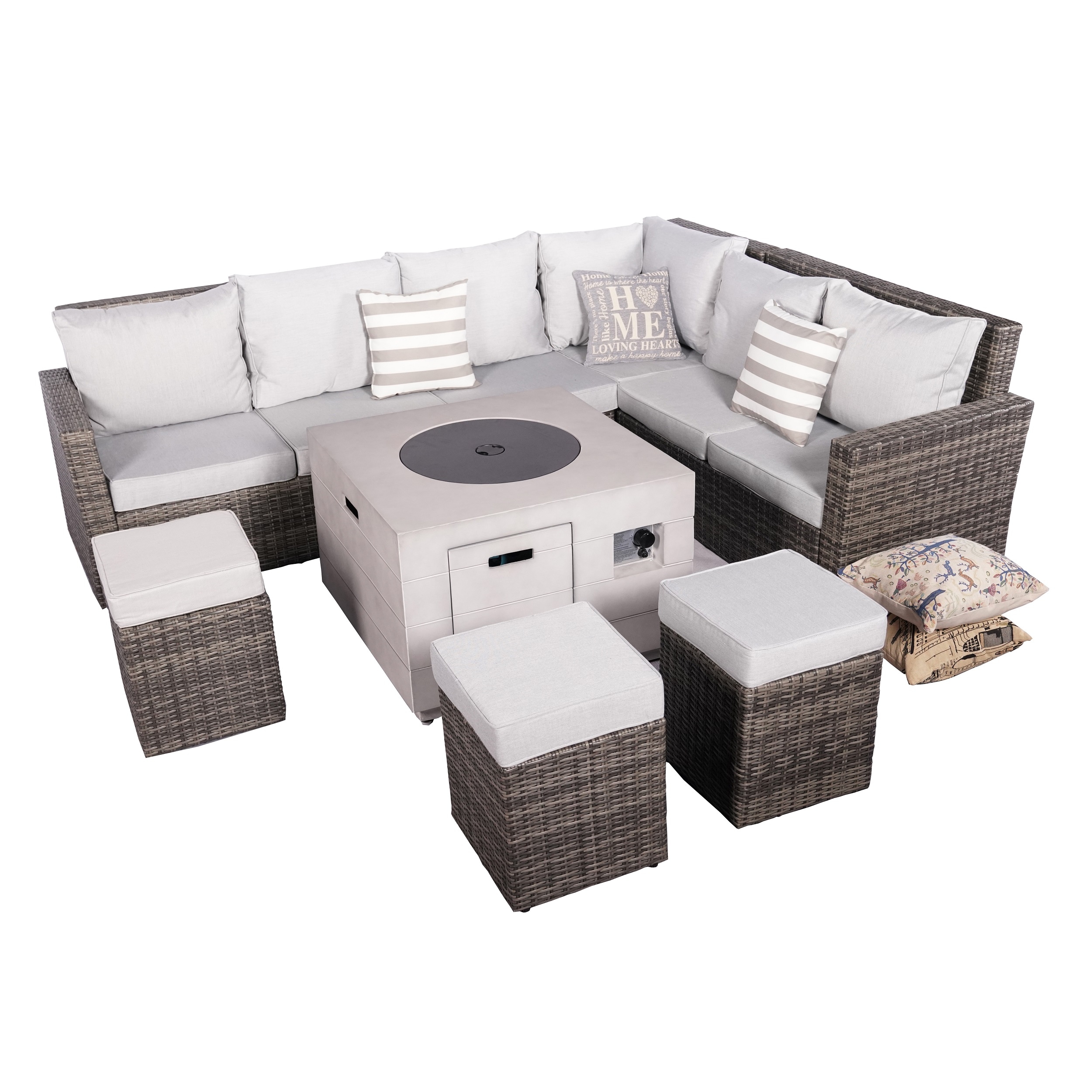 Moda Furnishings MAG-2140-1403-G 8-Piece Wicker Patio Conversation Set with Gray Cushions