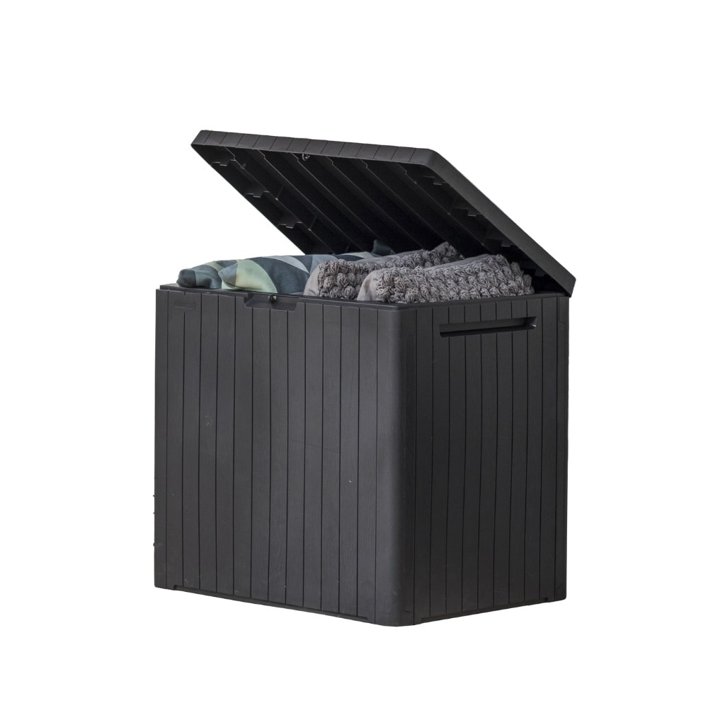 Keter 251987 City Box Durable Outdoor Storage 22.75-in L x 17.3 30-Gallon Graphite Plastic Deck Box