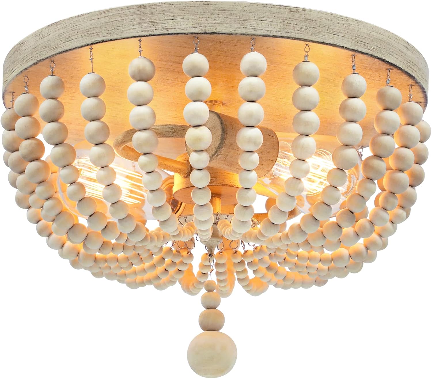Nordic Hygge SH-C3358-WD-1 Farmhouse Wood Beaded Chandelier Bohemia Ceiling Lamp Rustic 2Light Pendant Light Fixture