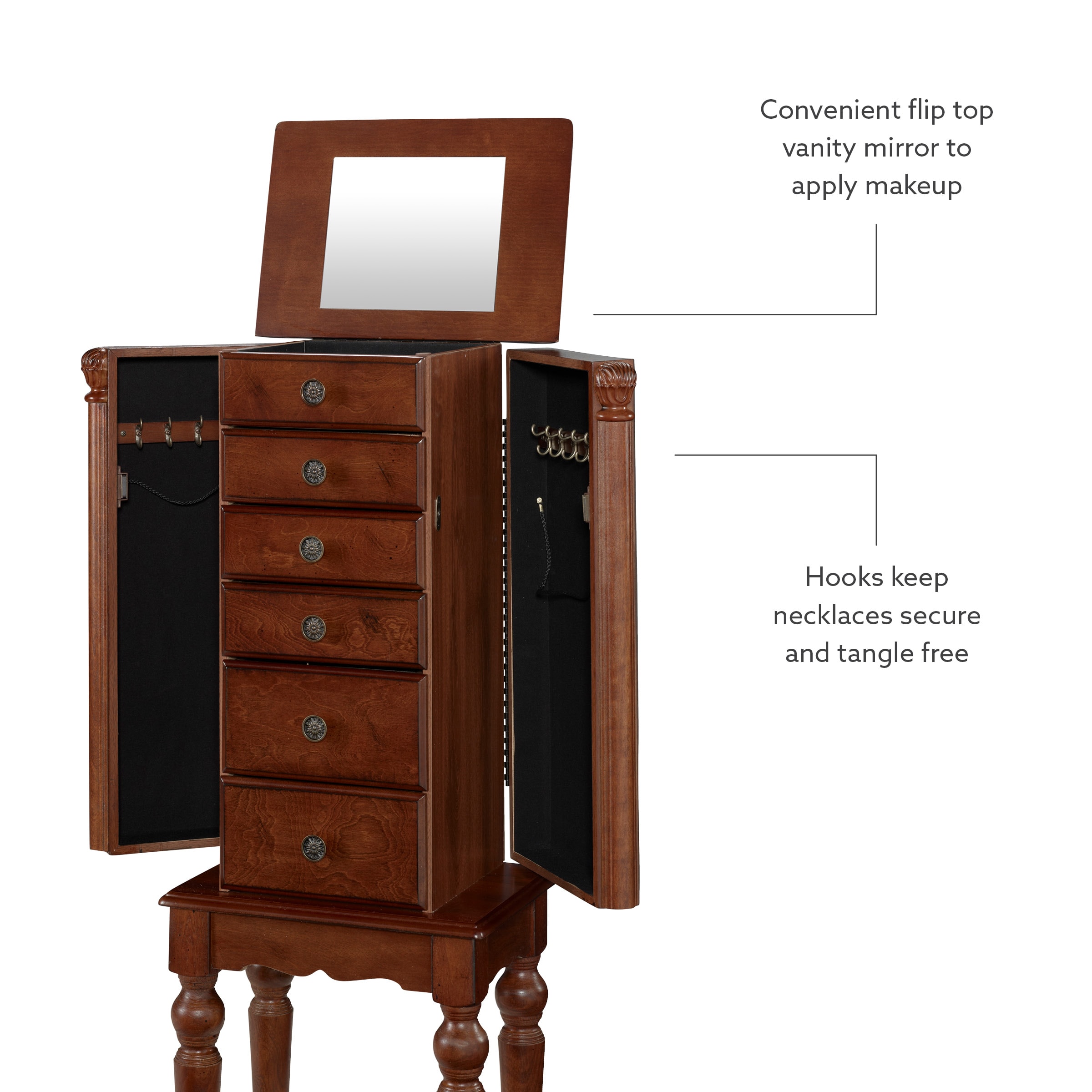 Powell Contemporary Cherry Finish Jewelry Armoire with 5 Drawers, 2 ...