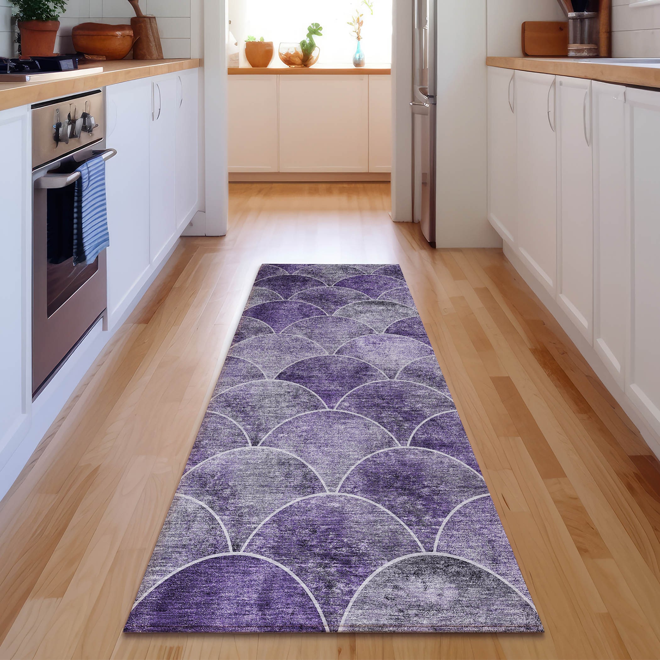 Addison Rugs AMF594PP2X8 Mayfield AMF594PP 2 x 7 (ft) Loomed Polyester Purple Rectangular Indoor Geometric Machine washable Area rug