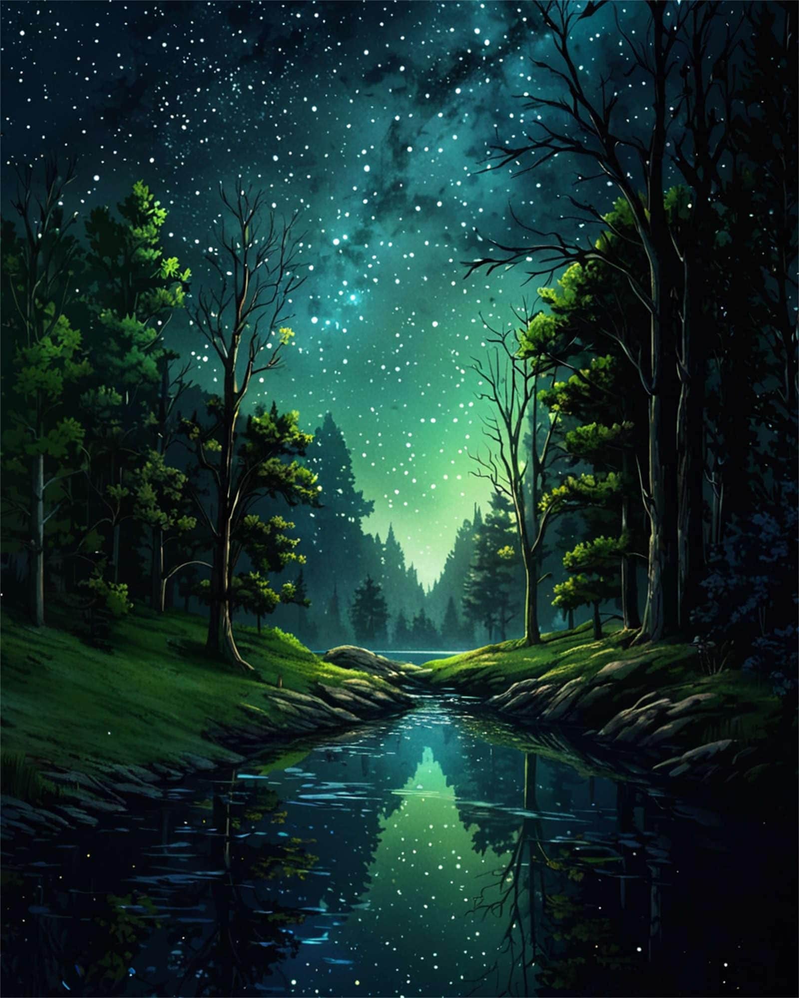 Linder Group Inc Starry Night Paint by Numbers Kit for Adults Forest Acrylic Painting Kit on Canvas 16x20 Inch Includes Brushes Paints and Hook for Wall Decor