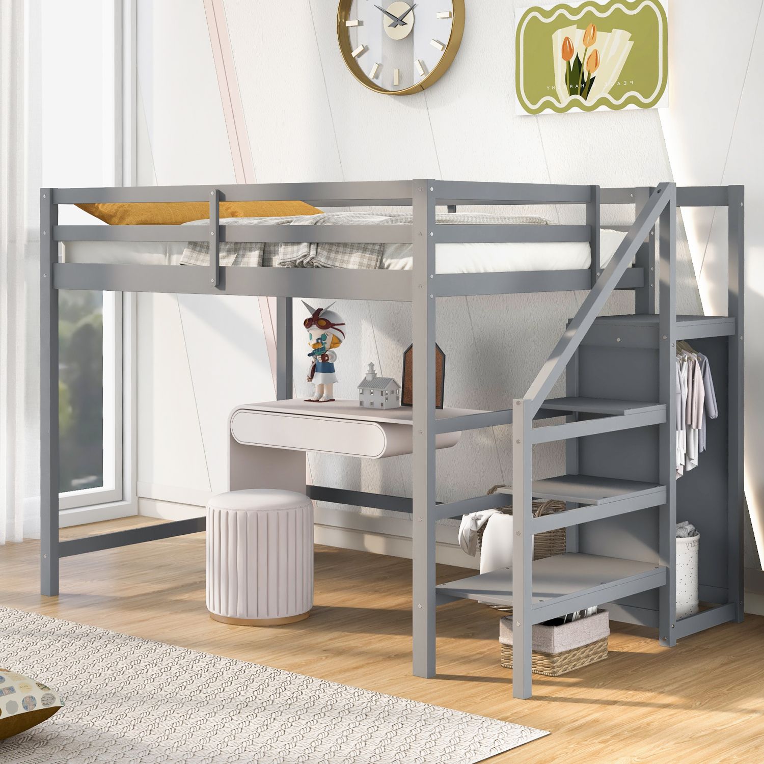 JASMODER GX000527AAE Gray Full Composite Platform Bed with Storage