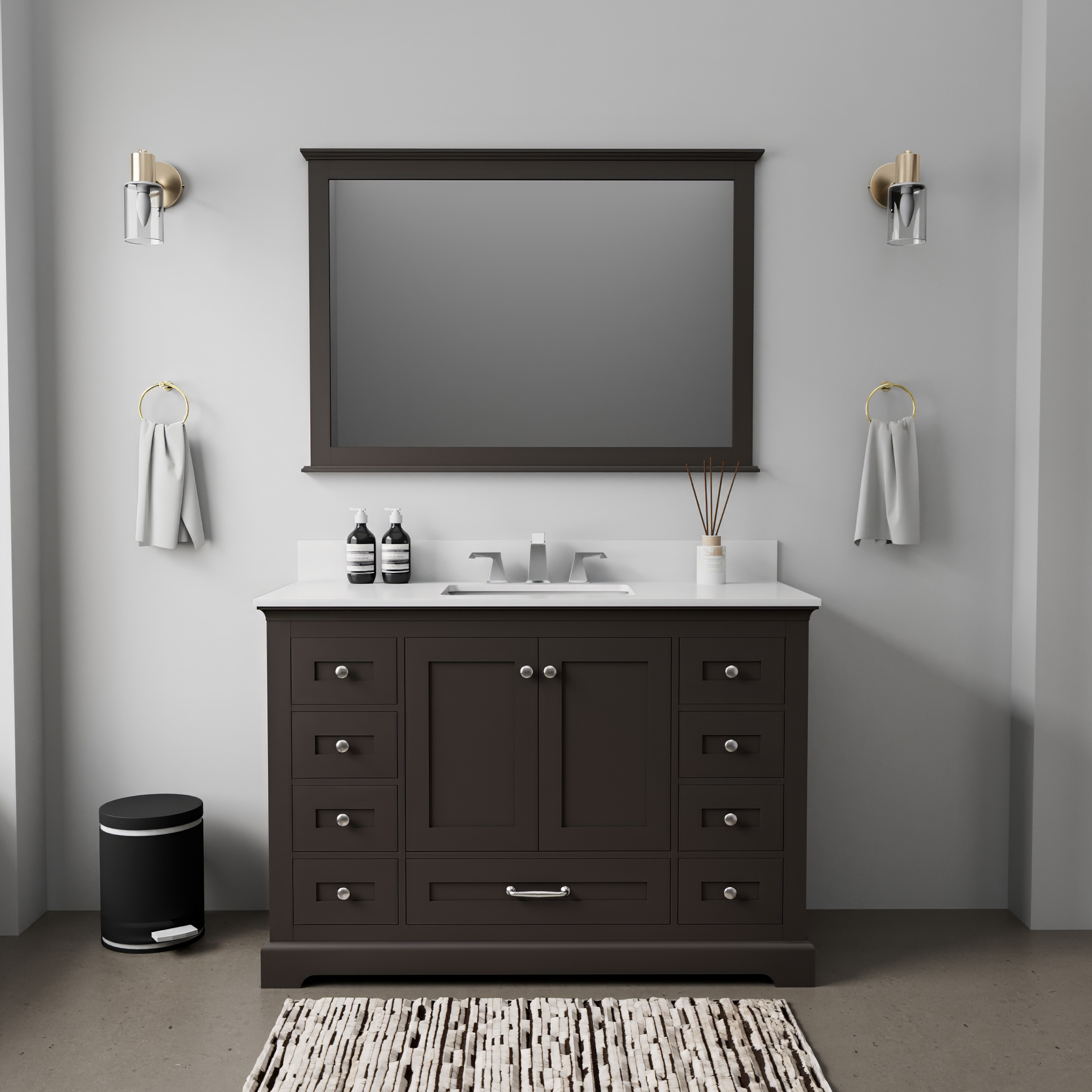 Lexora LVD48SG311 Dukes 48-in Espresso Undermount Single sink Bathroom Vanity with White Cultured marble Top (Mirror Included) (Faucet Included)