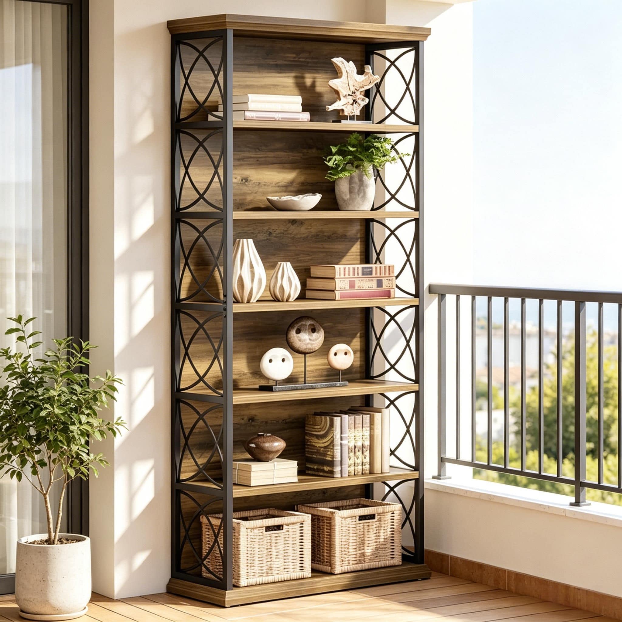 JUSHUA - 6 Tier Industrial Etagere Bookcase 72 Inches Tall Open Storage Shelves Bookshelf for Liv...