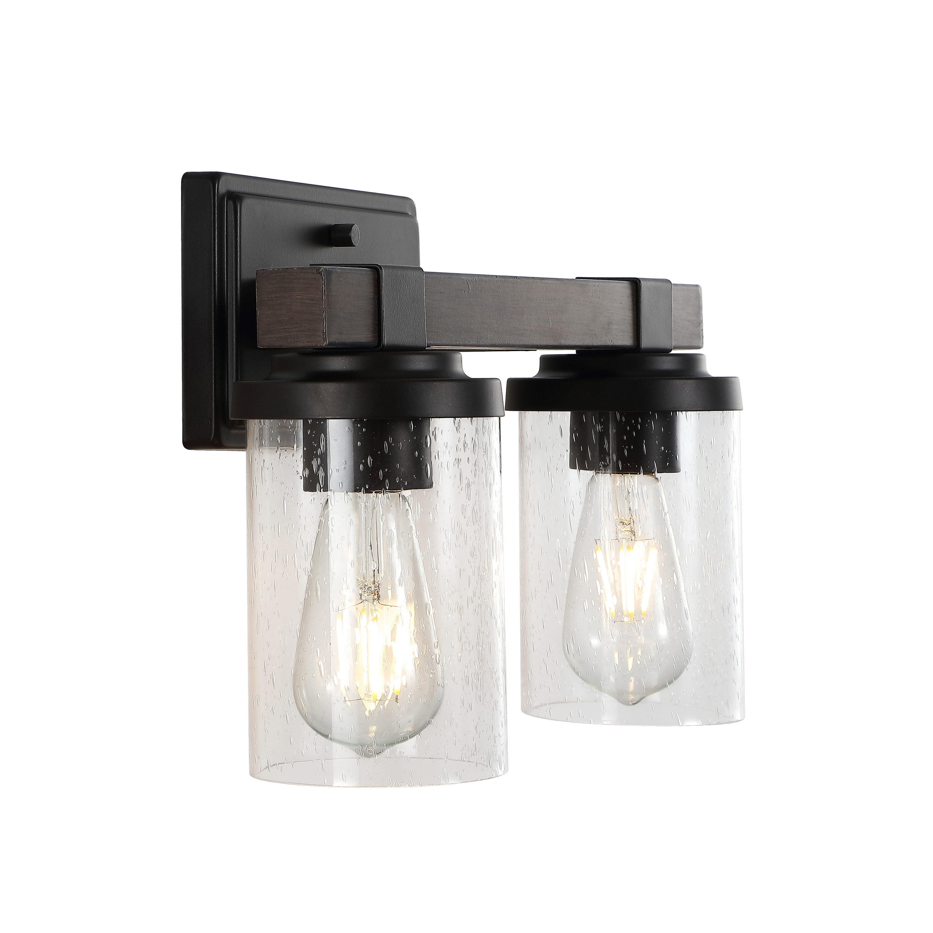 Jonathan Y Bungalow Ironseeded Glass Rustic Farmhouse 15 In 2 Light Oil Rubbed Bronze Led 8572