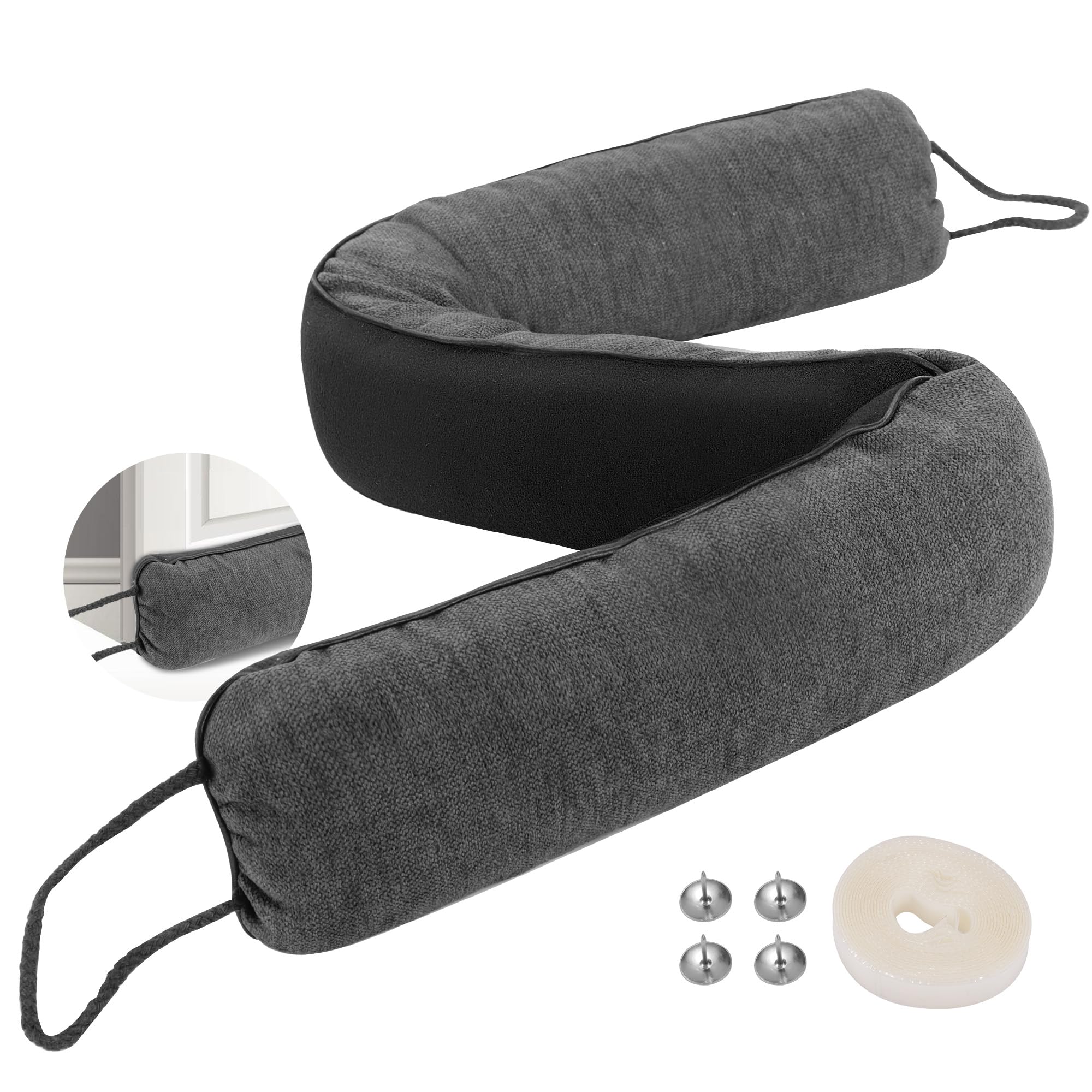 Anqtovp  Under Door Draft Stopper 36 L Weighted Door Draft Blocker for Bottom of Door with Hook Loops for Easy Install and Storage Black