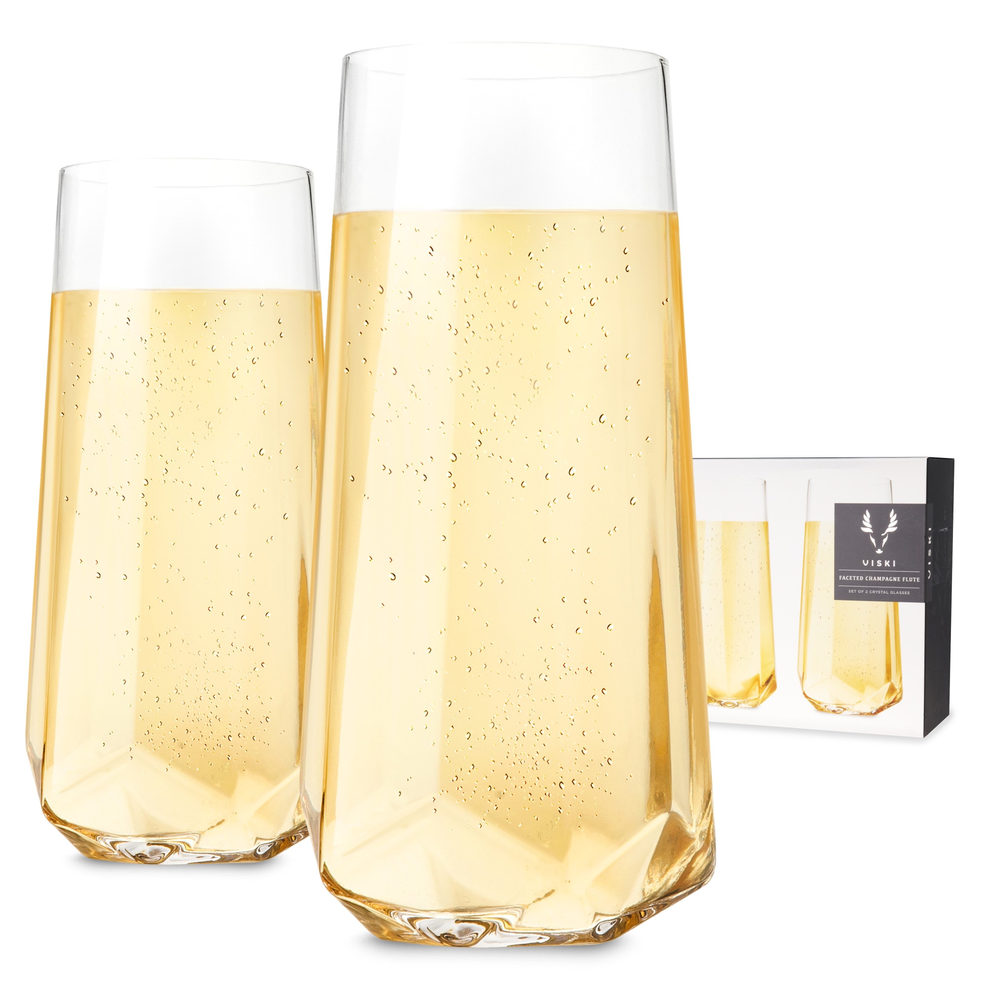 Viski Seneca Crystal Faceted Stemless Champagne Flutes Set of 2 by 
