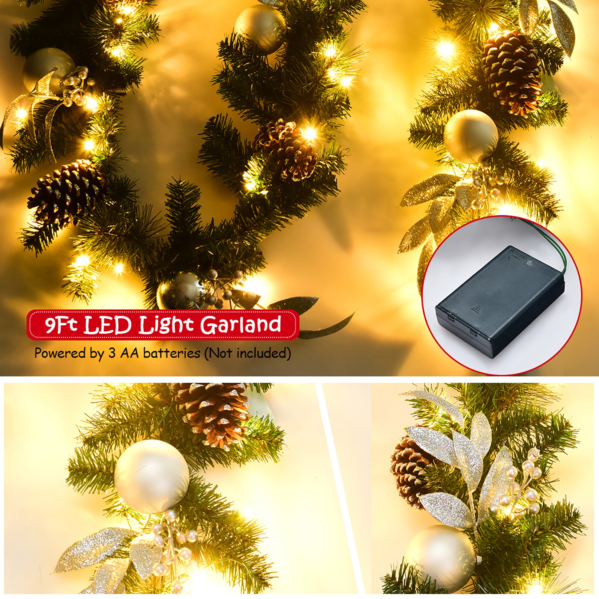 Costway CM22796 Artificial-Christmas-Garland - View #3