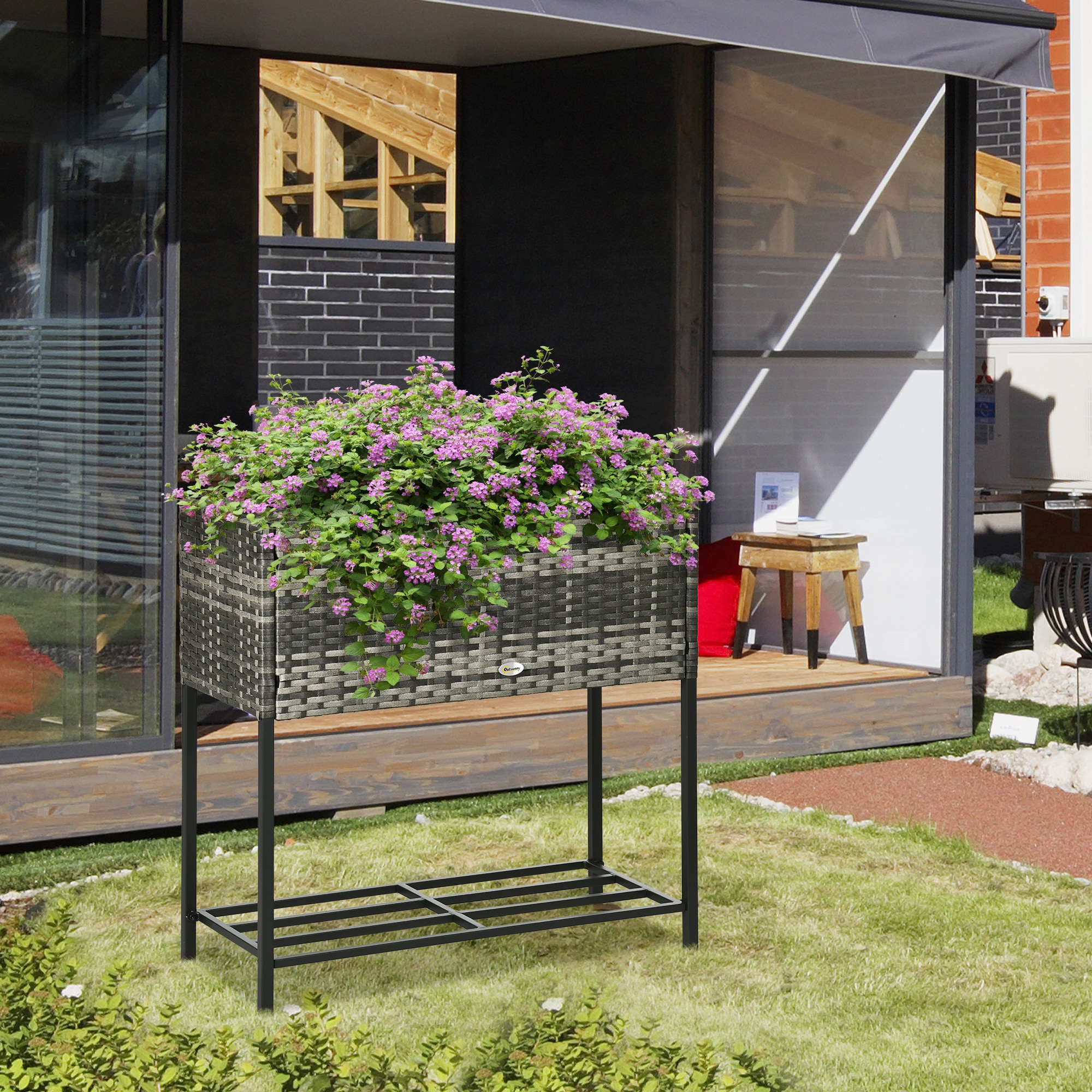 BABOOM BOM-P200466-OR 11.8-in W x 27.5-in L x 27.5-in H GRAY/Rattan PE rattan Raised Planter Box