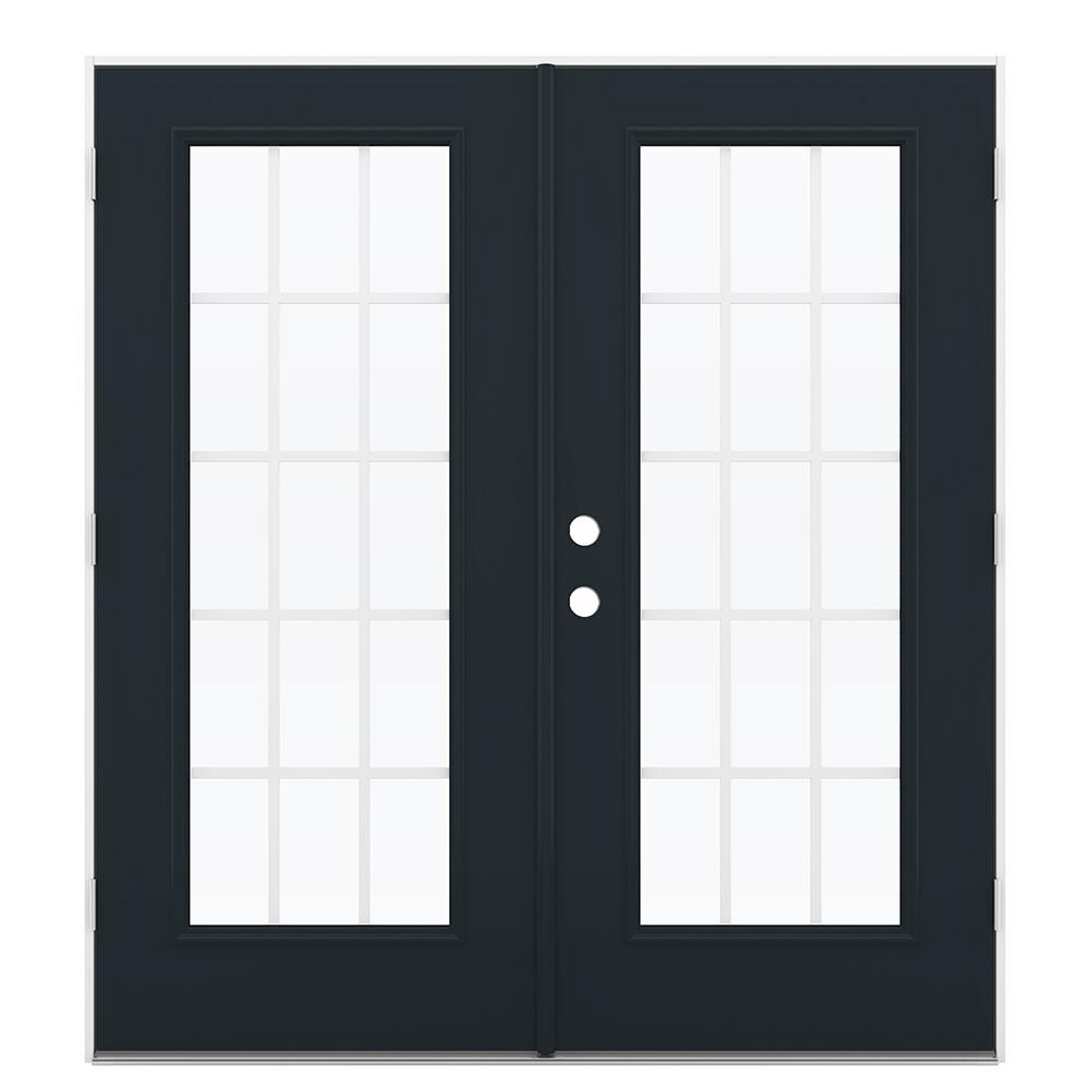 JELD-WEN LOWOLJW206000196 72-in x 80-in x 4-9/16-in Jamb Low-e Grilles Between The Glass Eclipse Steel French Left-Hand Outswing Double Patio Door