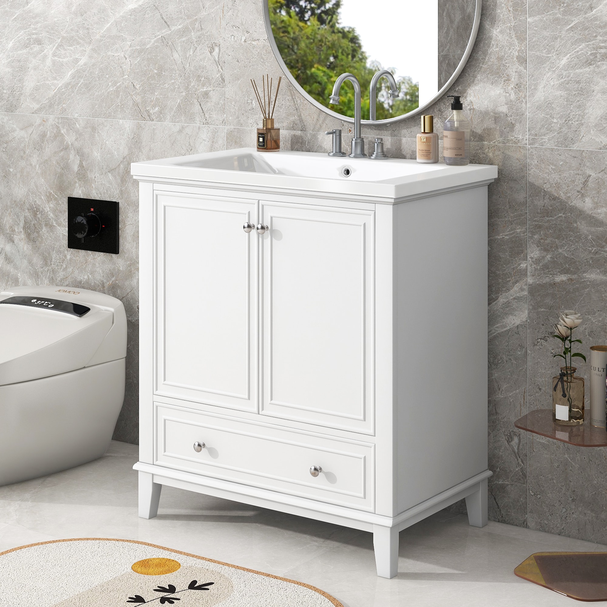 WELLFOR NIE-N7VT05W 30-in White Undermount Single Sink Bathroom Vanity with White Ceramic Top