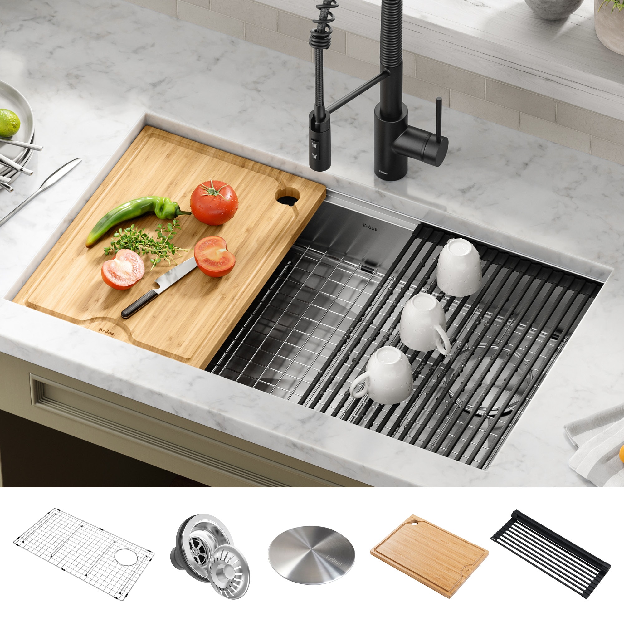 Kraus KWU110-32-5.5 Kore Undermount 32-in x 19-in Stainless steel Single bowl 16 -Gauge Workstation Kitchen Sink