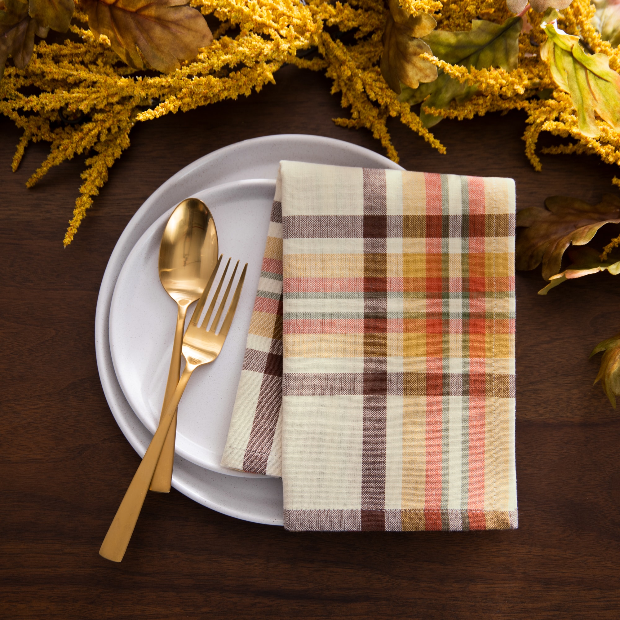 Russet Harvest Plaid Cotton Thanksgiving Napkins, Set of 8