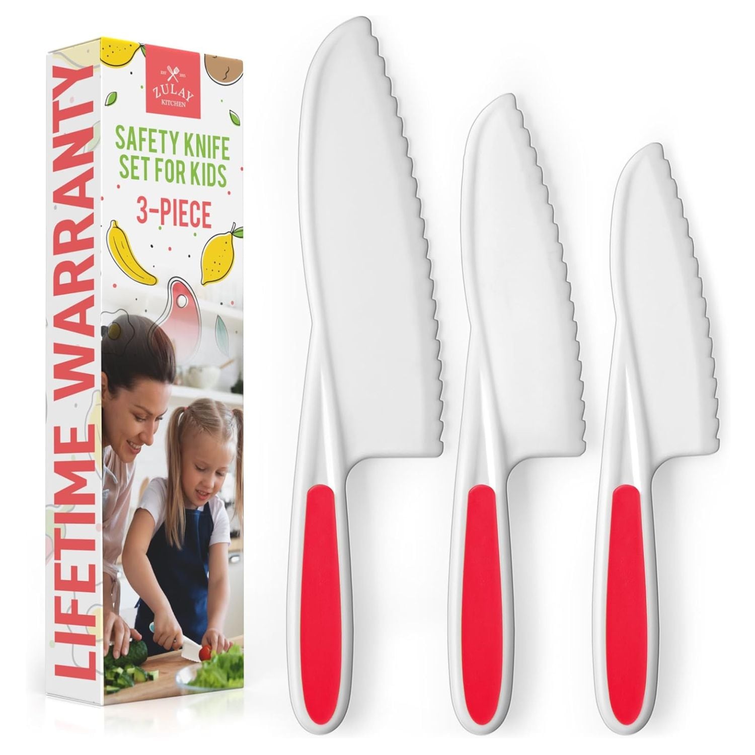 Zulay Kitchen 3 Piece Kids Kitchen Knife Set for Cooking and Baking