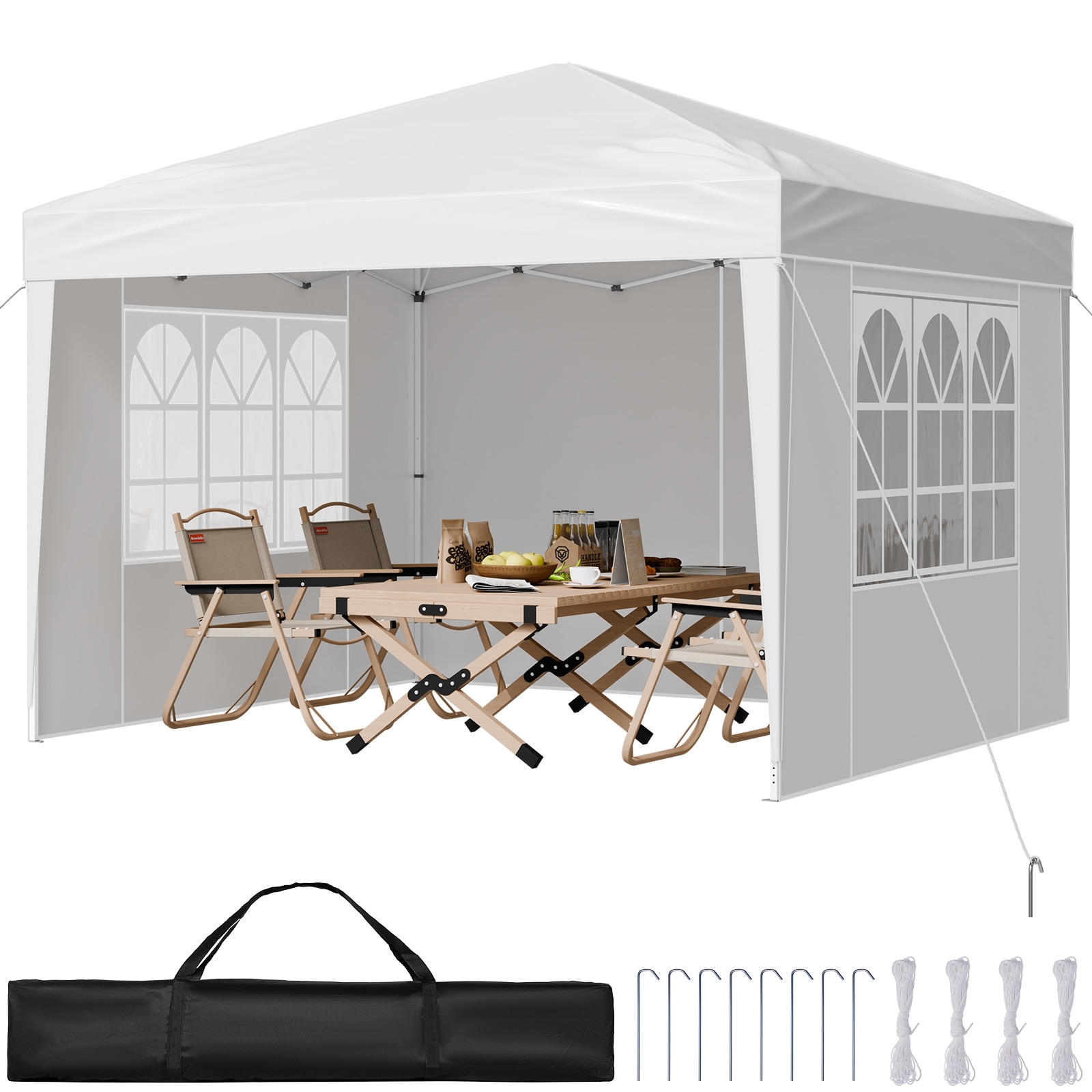 VEVOR Pop Up Canopy 10 x 10 FT Instant Canopy Portable Gazebo with 3 Sidewalls and 2 Ventilated Windows Height Adjustable Pop-Up Outdoor Shelter Tent for Events Patio Backyard Party Parking