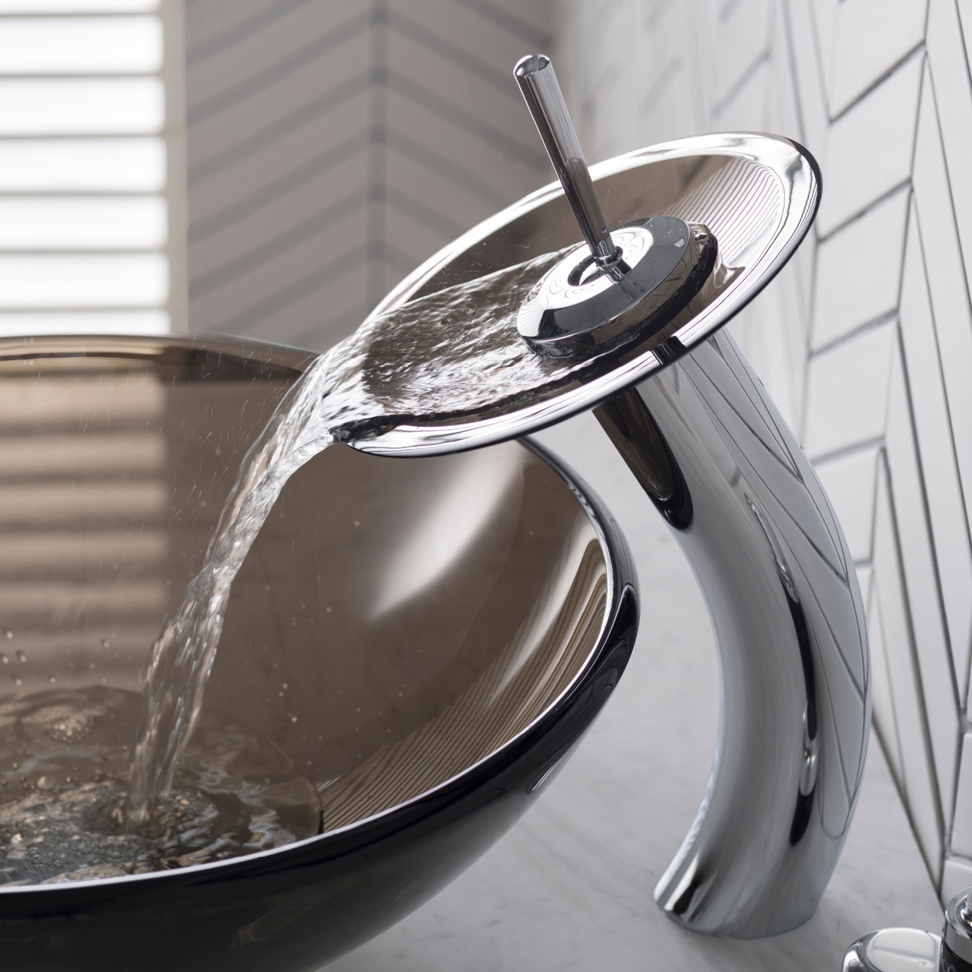 Chrome and Brown Glass Modern Vessel Bathroom Faucet
