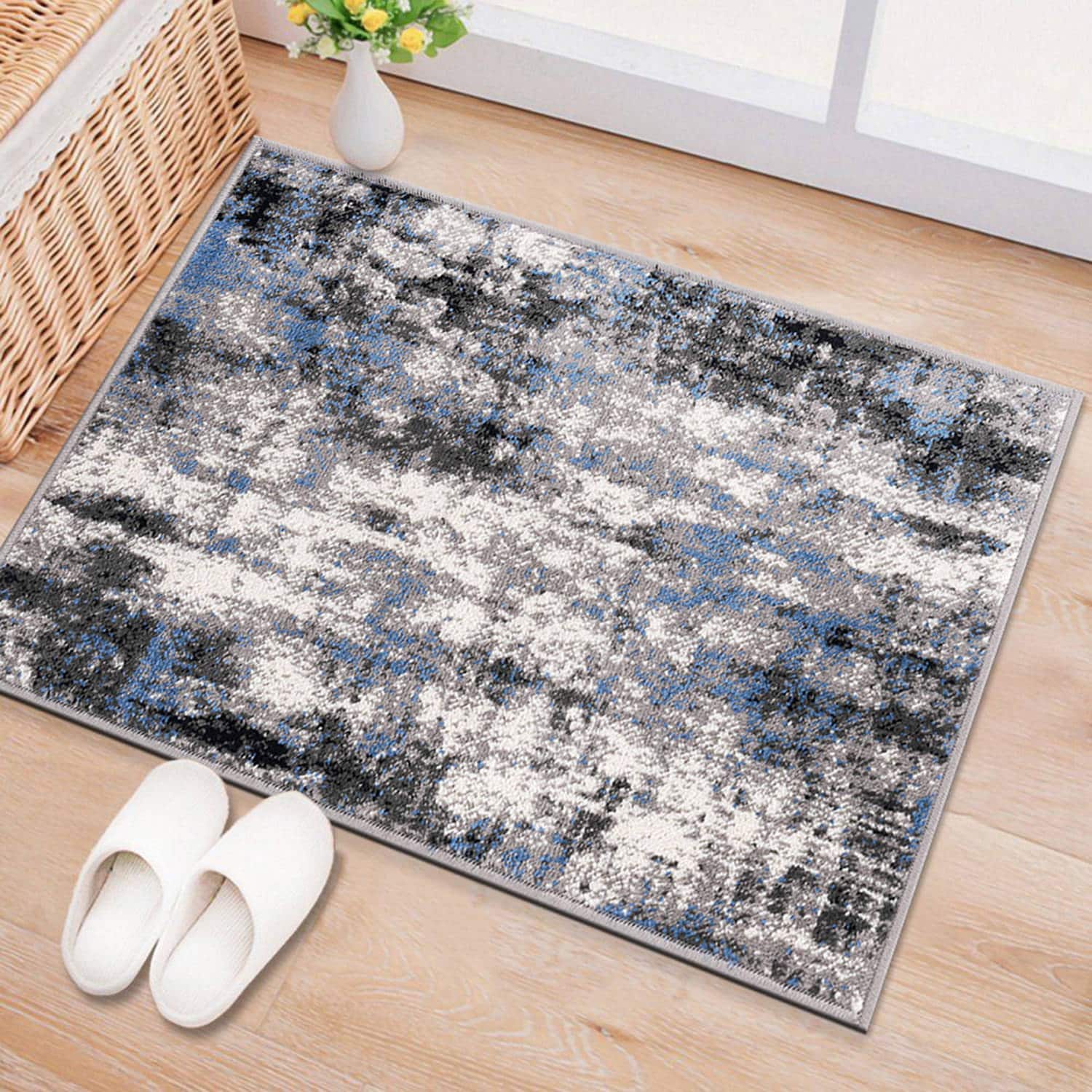 World Rug Gallery 978BLUE2X3 2 x 3 (ft) Loomed Polypropylene Blue Rectangular Indoor Distressed/Overdyed Area rug