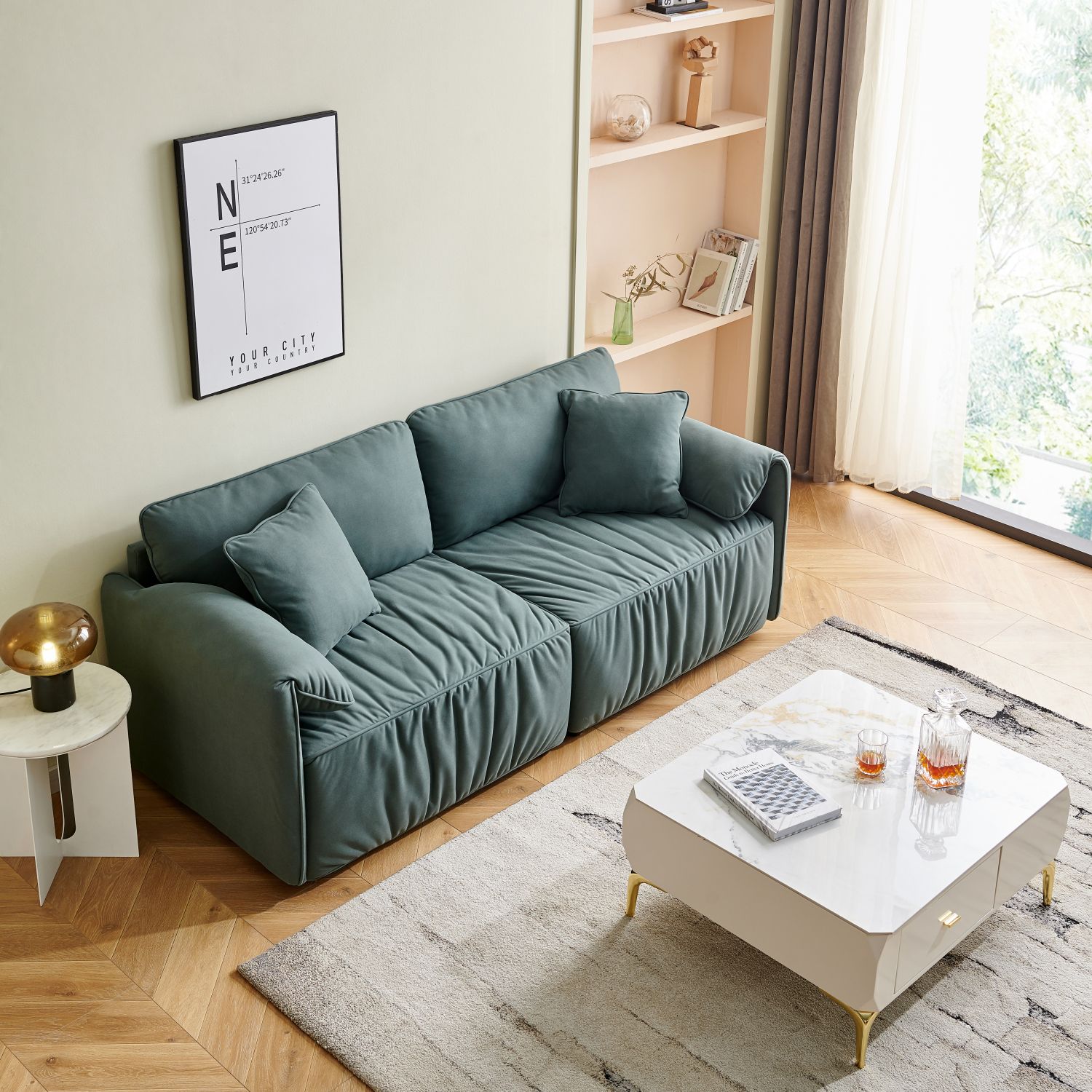 JASMODER W1368S00003 32.30-Inches Modern Green Sofa