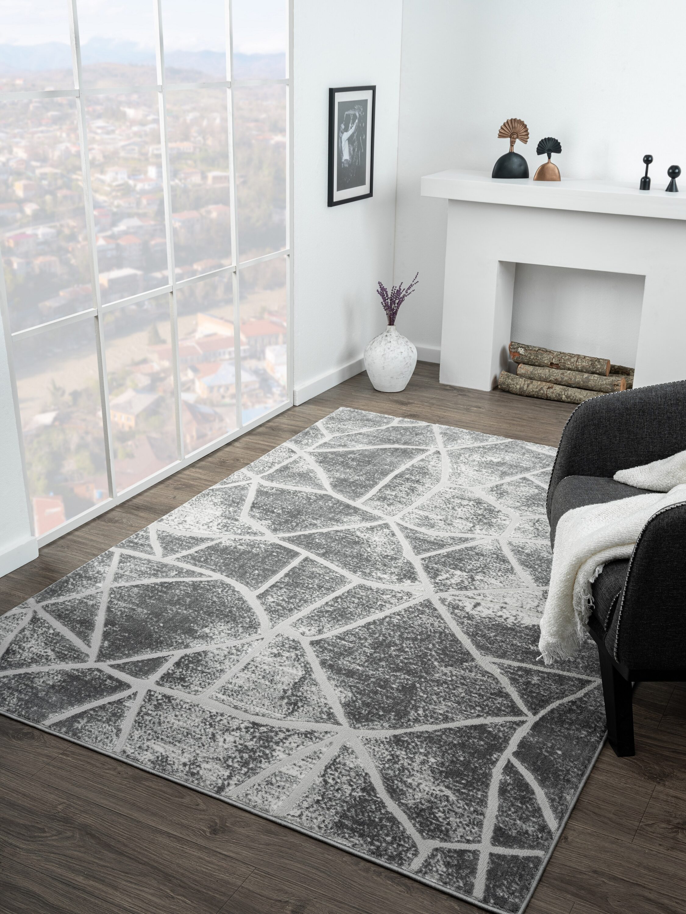 MDA Rugs RY04811 Riley 8 x 11 (ft) Loomed Polyester Gray Rectangular Indoor Geometric Area rug