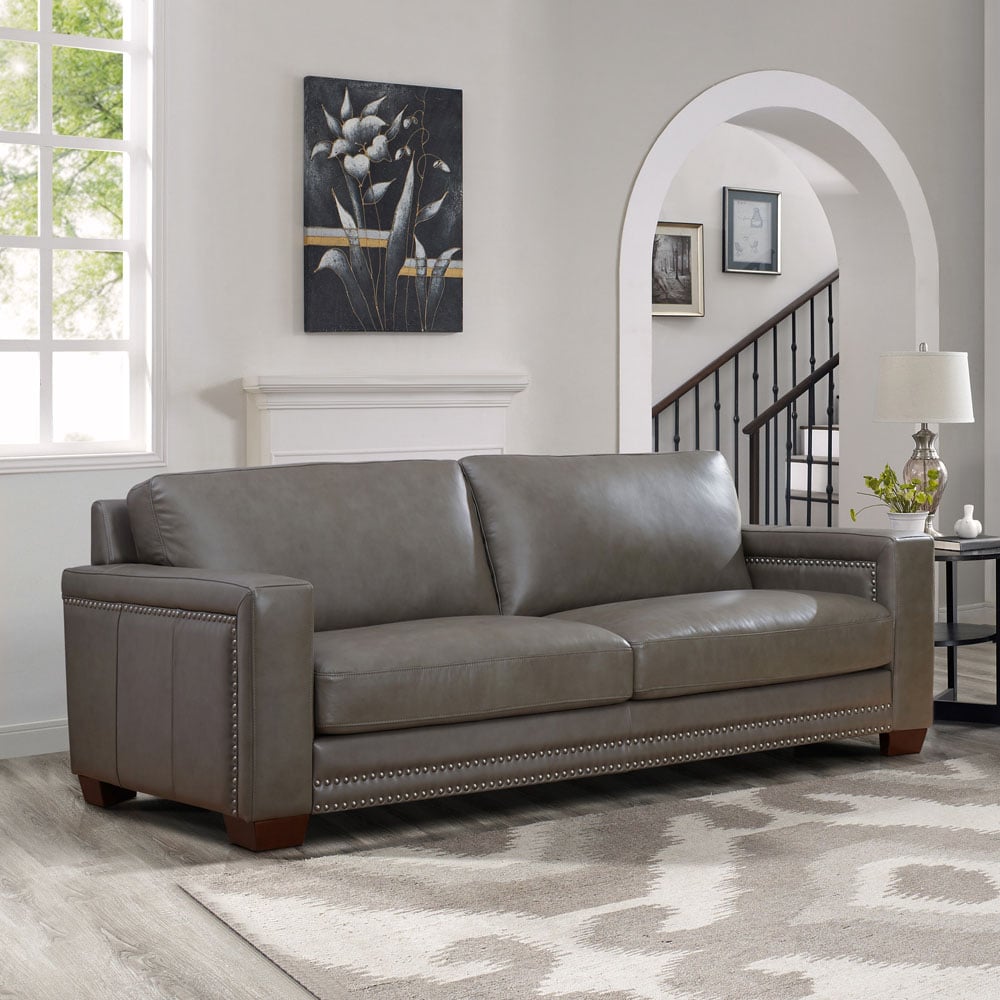 Hydeline Alice 88-in Casual Gray Genuine Leather 3-seater Sofa at Lowes.com