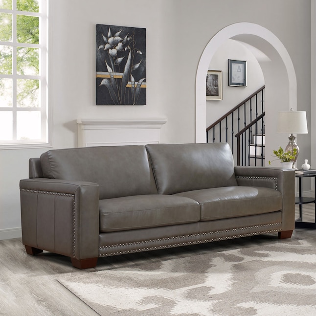 Hydeline Alice 88-in Casual Gray Genuine Leather 3-seater Sofa in the ...