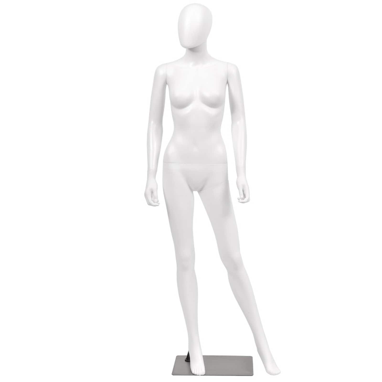 SUGIFT 5.8-ft Full Body Female Mannequin with Metal Stand Detachable Arms Hands and Torso Removable Head 360-Degree Adjustable Arm Positioning PP Plastic Aluminum Support Iron Base White Egghead Manikin for Clothing Display Retail Store Boutique