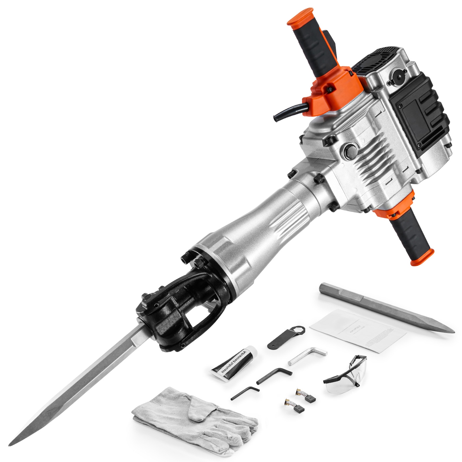 VEVOR SCDXDH2100W206174V1 Demolition Jack Hammer 2100W Electric Jackhammer Heavy Duty 1650 BPM Industrial-Grade Jack Hammer Concrete Breaker with 1 Point Chisel 1 Flat Chisel Storage Case Gloves and Goggles