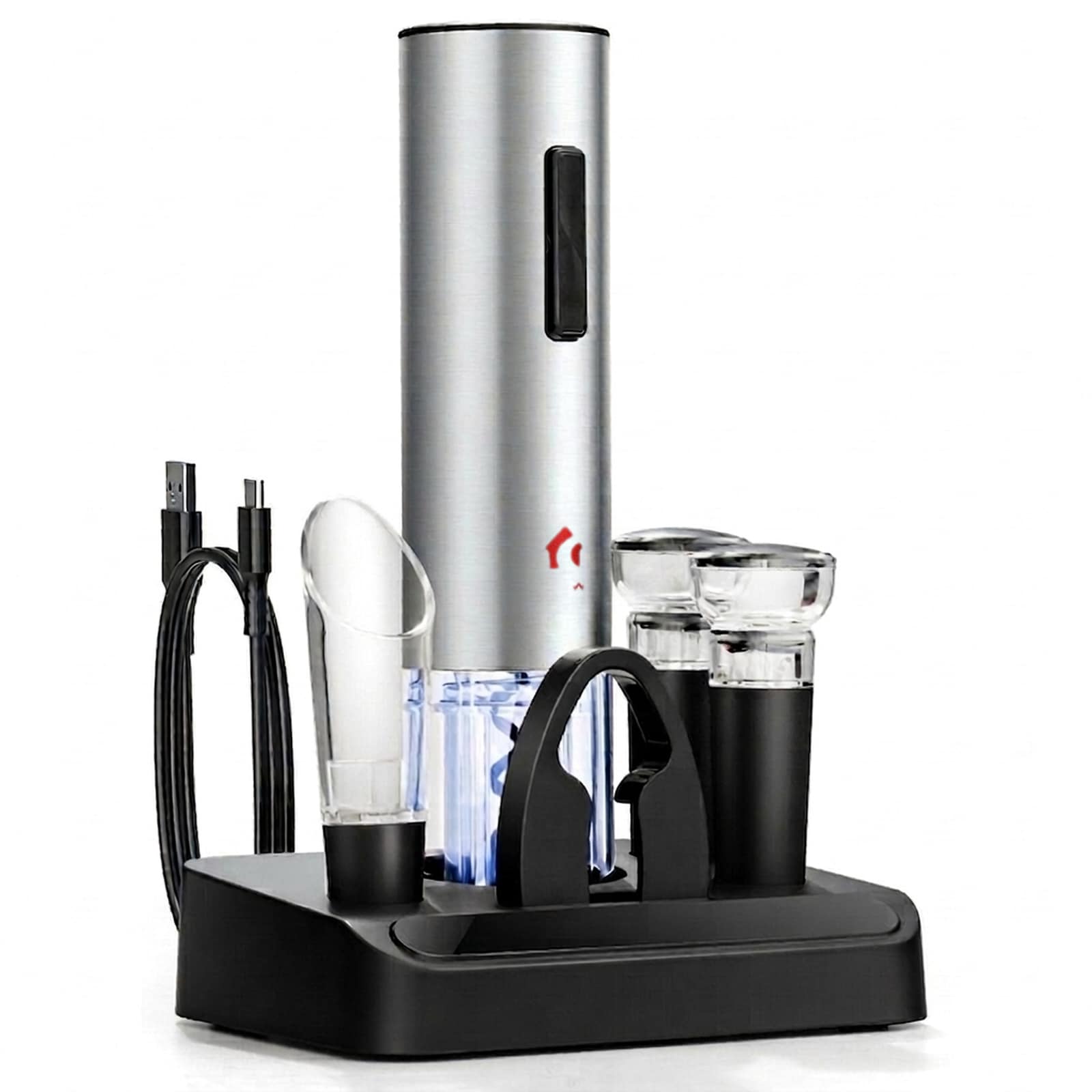 SUGIFT 6-Piece Stainless Steel Electric Wine Bottle Opener Set with USB Charging and Foil Cutter #LW047SUGHY173