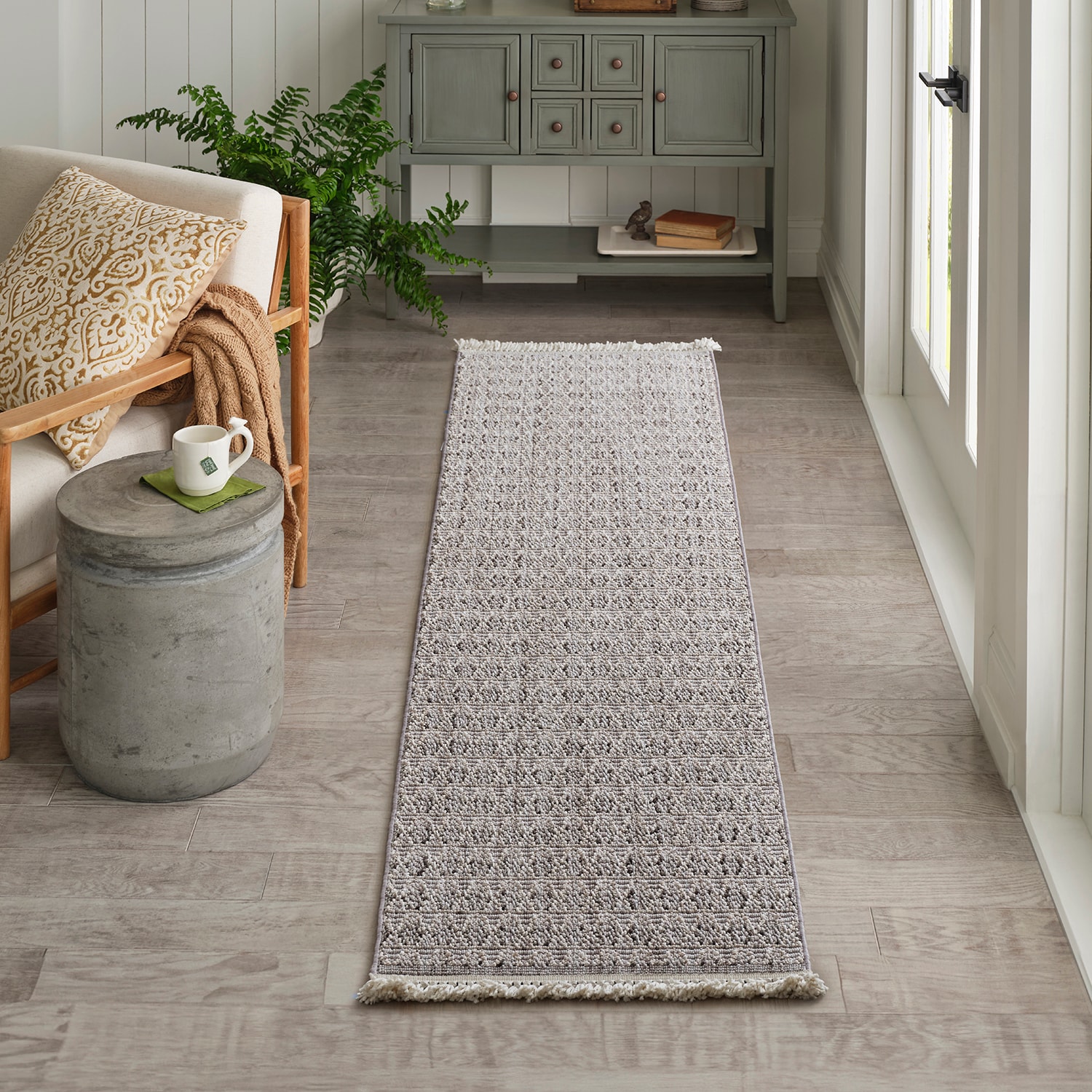 allen + roth LGT42AGYBE2080 Lunar Veil 2 x 8 (ft) Loomed Polyester Gray/Beige Rectangular Indoor Runner rug
