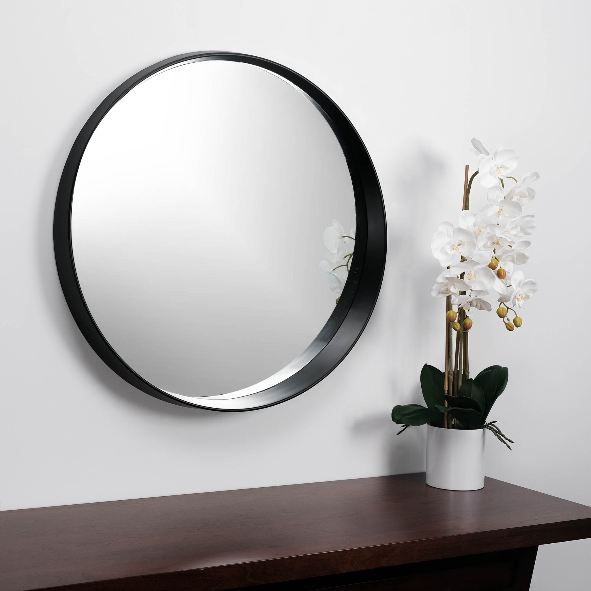 27.5-in W x 27.5-in H Round Black Framed Wall Mirror at Lowes.com