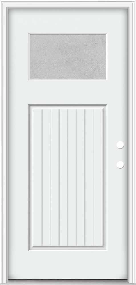 JELD-WEN LOWOLJW205800304 Microgranite 36-in x 80-in x 4-9/16-in Fiberglass Craftsman Left-hand inswing Modern White Painted Prehung Front Door with Brickmould Insulating core