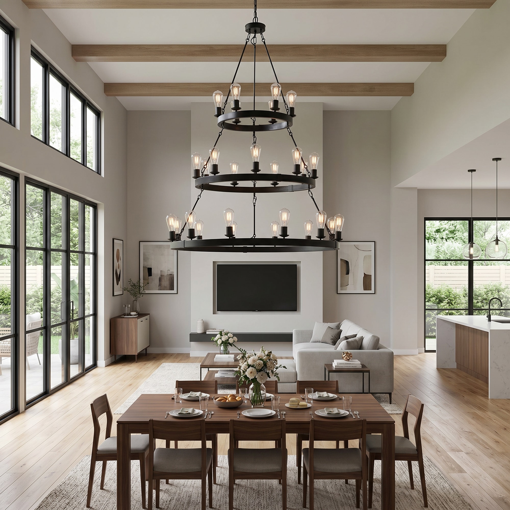 RCCFBHM 45-in Retro Industrial Chandelier 3 Layer 27 Light Farmhouse Metal Pendant Ceiling Fixture for Dining Room Living Room Foyer