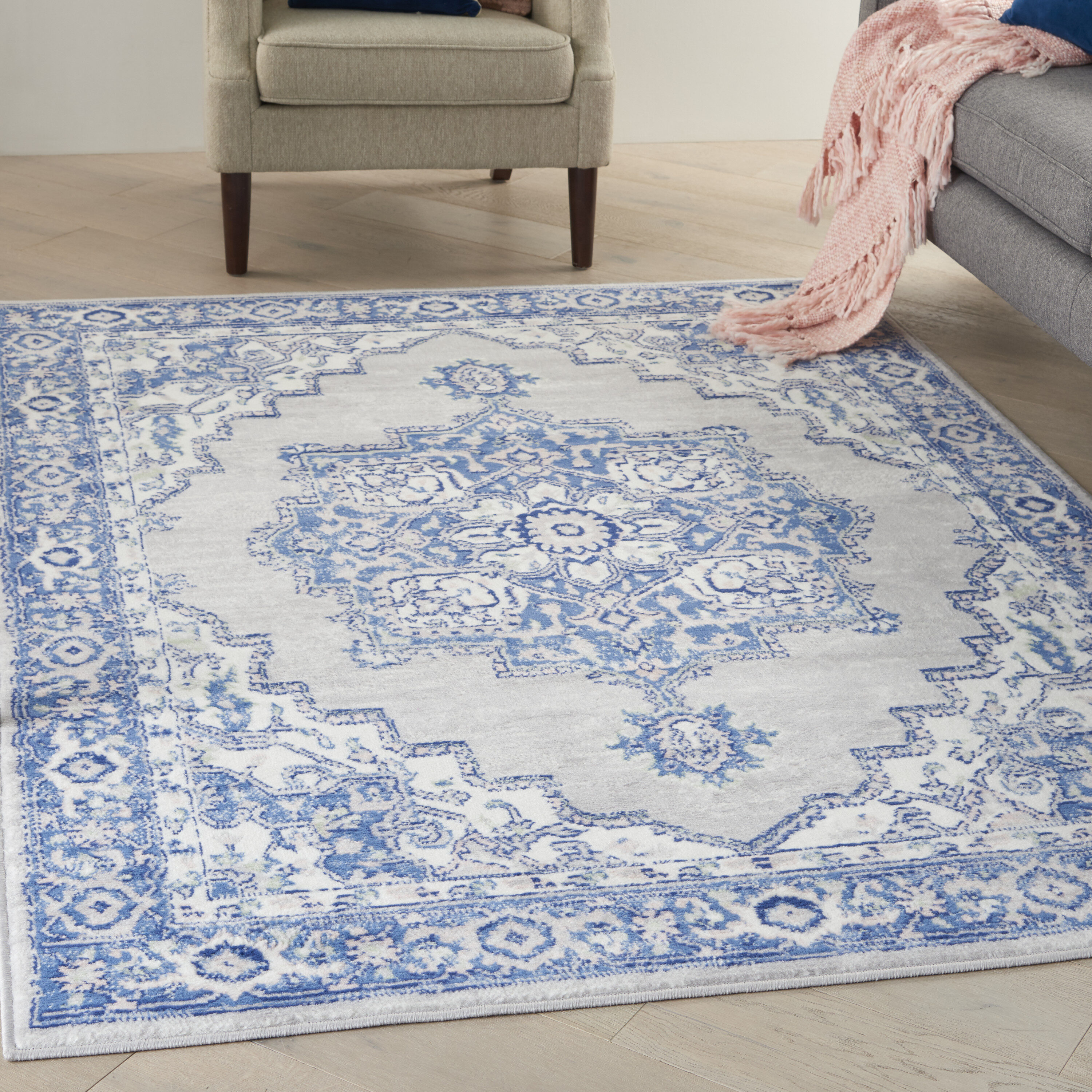 Nourison 99446831453 Whimsicle 5 x 7 (ft) Loomed Polypropylene Grey Blue Rectangular Indoor Medallion Area rug