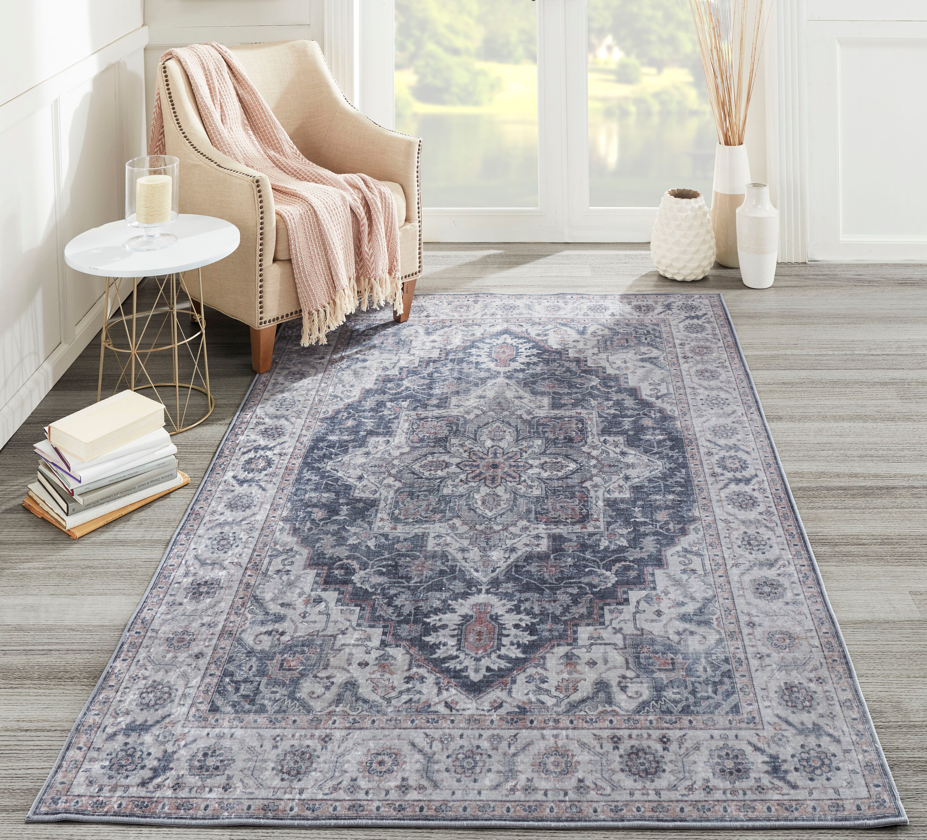 Contemporary Transitional Gray Runner Rug Non Skid Washable Rug