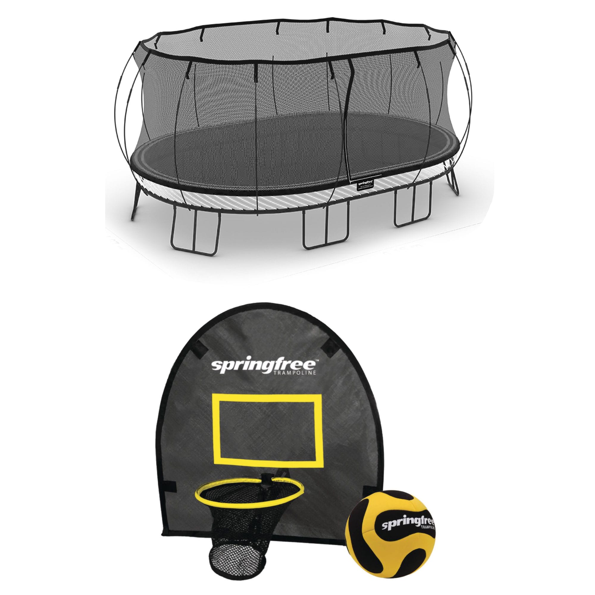 Springfree Trampoline  12 Feet x 19 Feet Oval Trampoline w/Basketball FlexrHoop Accessory