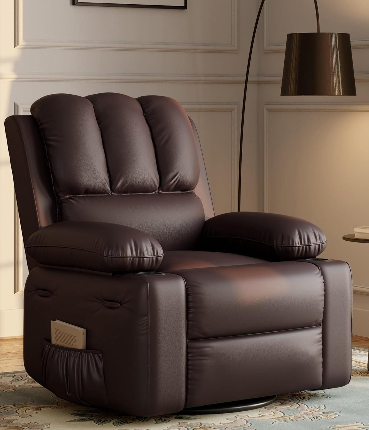 Qeetex CCPHO-337U3ALY Oversized Manual Recliner Chair 27 Inch Extra Wide PU Leather Sofa for Living Room Coffee
