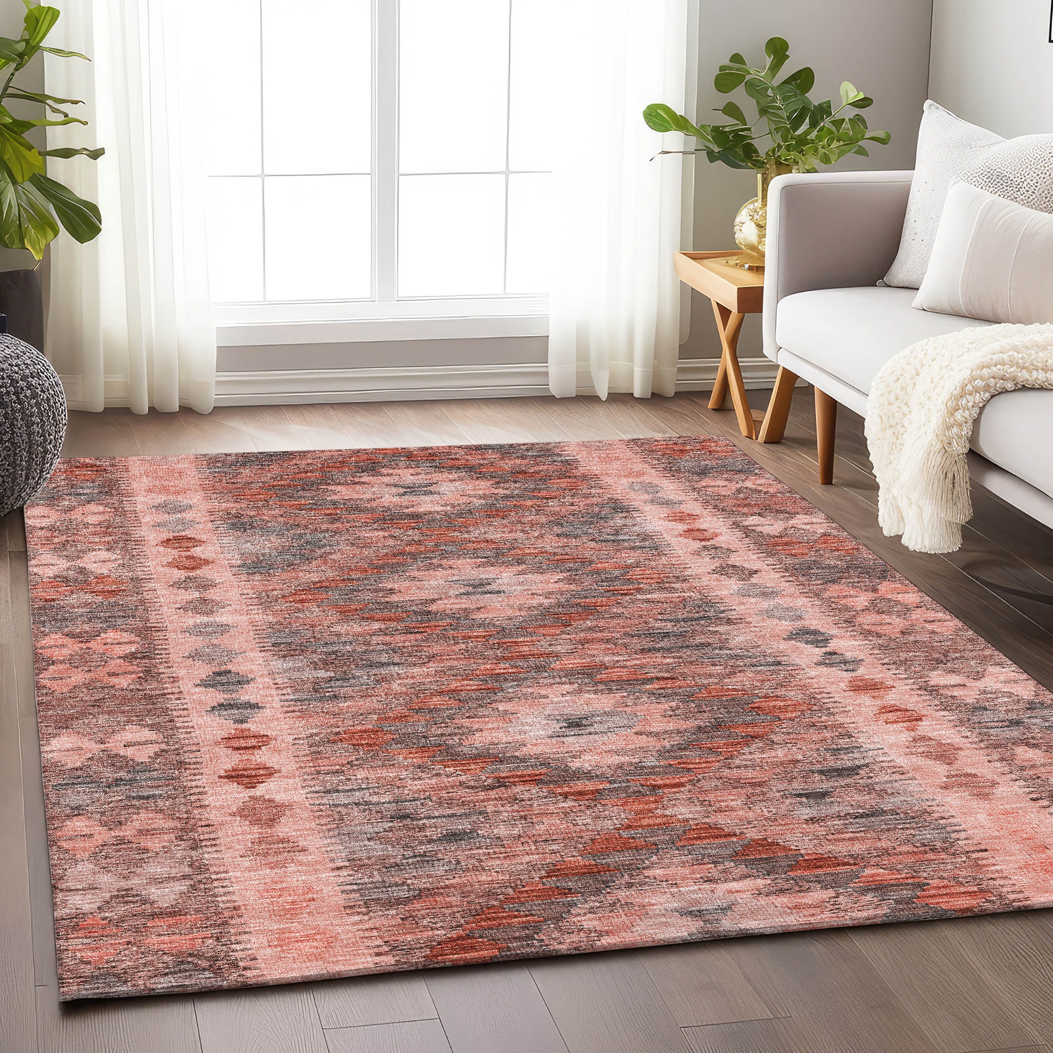 Addison Rugs ACN1226TR5X8 Chantille ACN1226TR 5 x 7 (ft) Polyester Terracotta Rectangular Indoor/Outdoor Geometric Machine washable Area rug