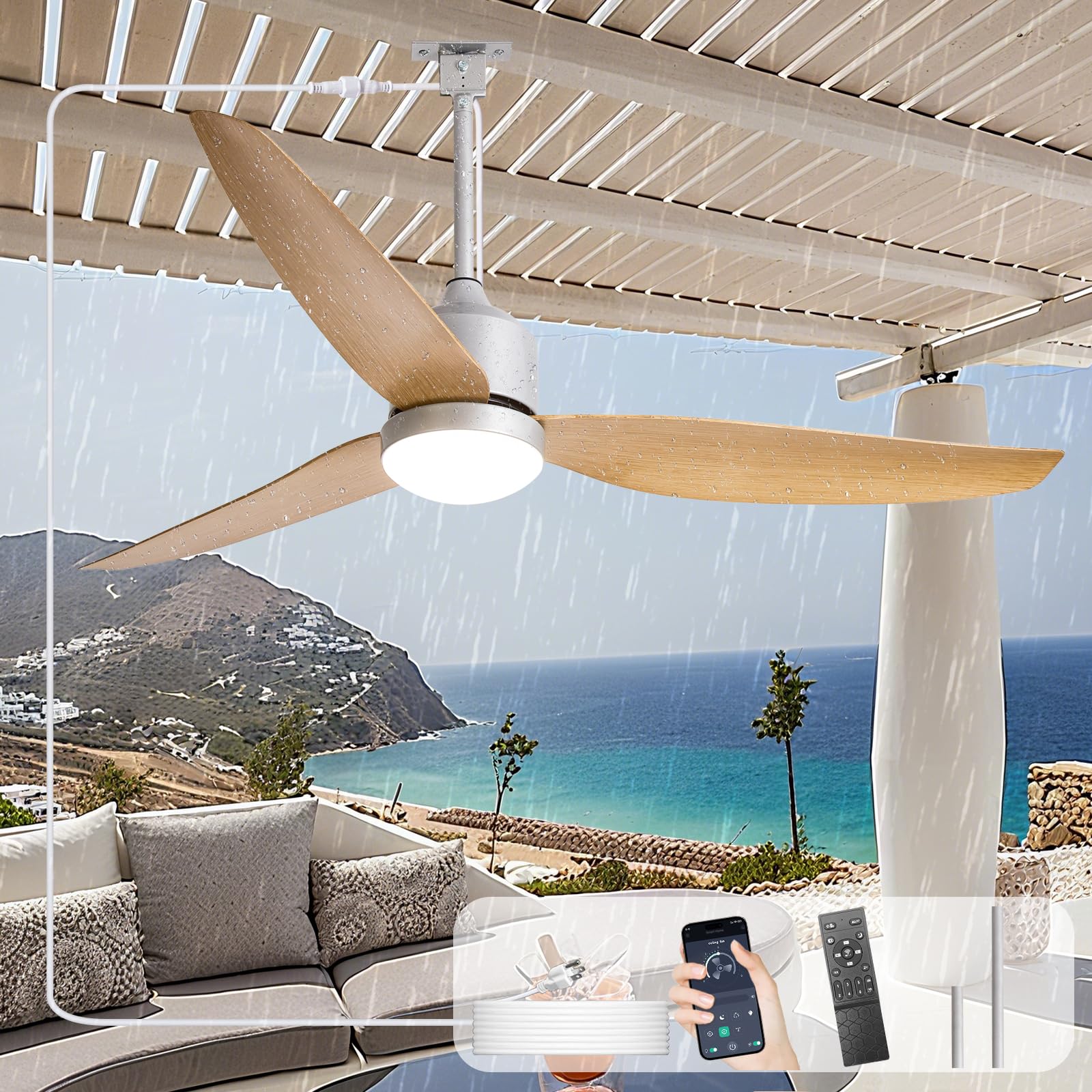 Mee☀️ AOIZGMY Outdoor Ceiling Fan with Light 52 Inch Waterproof Hanging