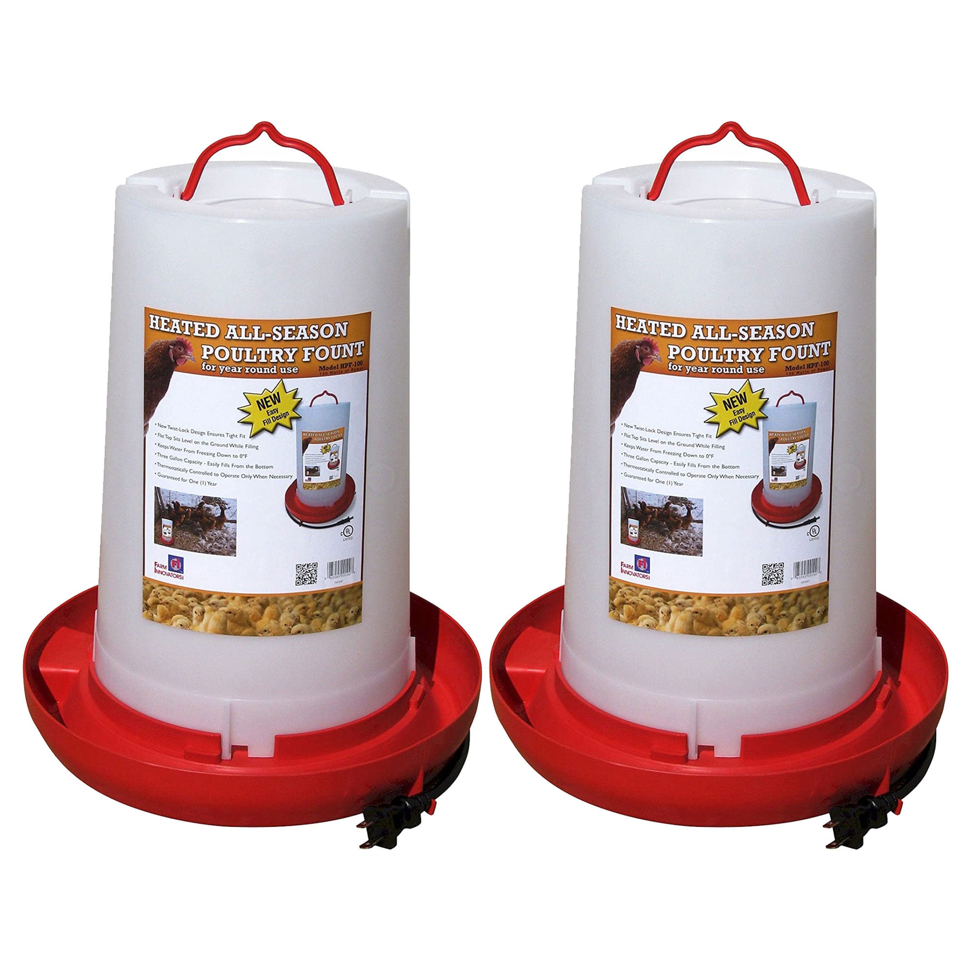 Farm Innovators  Heated Plastic Hanging Poultry Water Fountain Red (2 Pack)