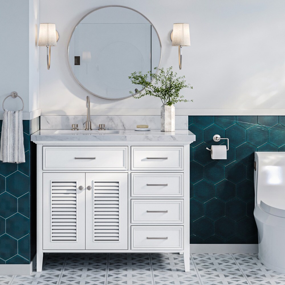 ARIEL D043S-L-VO-WHT Kensington 43-in White Undermount Single Sink Bathroom Vanity with White Natural Marble Top