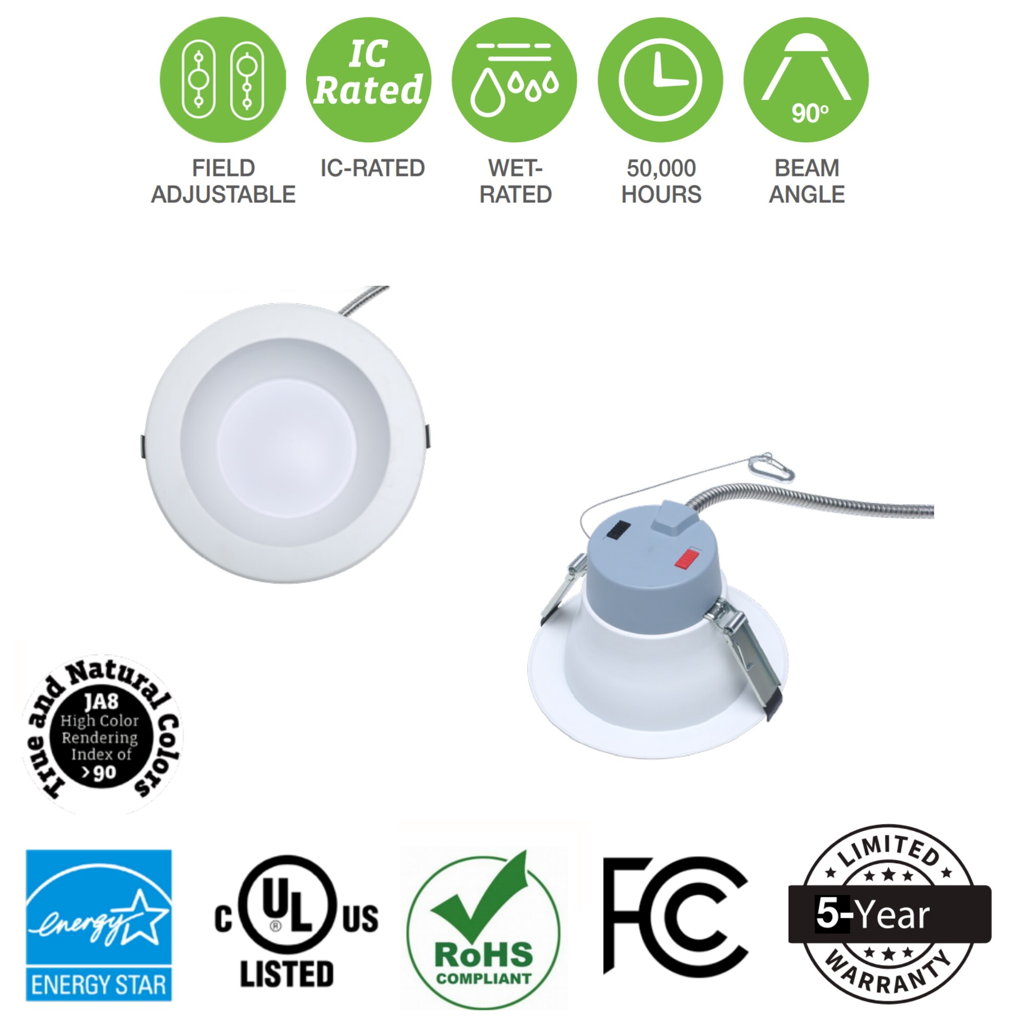 Simply Conserve Downlights White 6-in 1500-Lumen Switchable Round ...