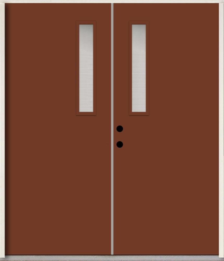 RELIABILT LO1063693 Spotlights 72-in x 80-in x Fiberglass 1/4 lite Right-hand inswing Fox Tail Paint Painted Prehung Double Front Door Insulating core