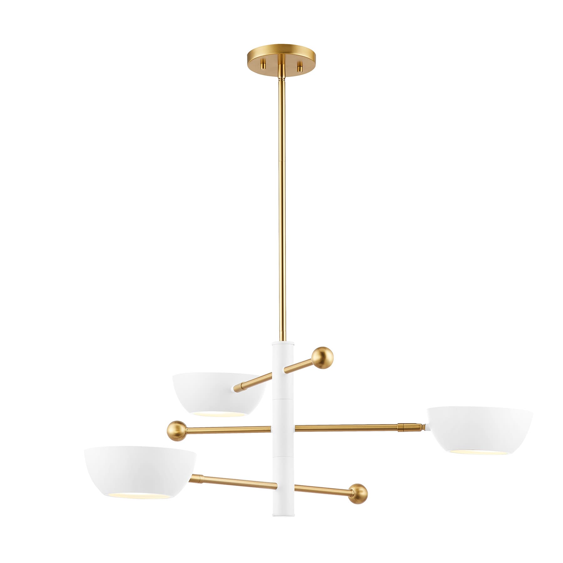 Meridian Lite Trends M100143WHNB Meridian 3 -Light Matte Brass Modern/contemporary For Use in Bedrooms, Dining Rooms, Foyers, Kitchens, Living Rooms Chandelier