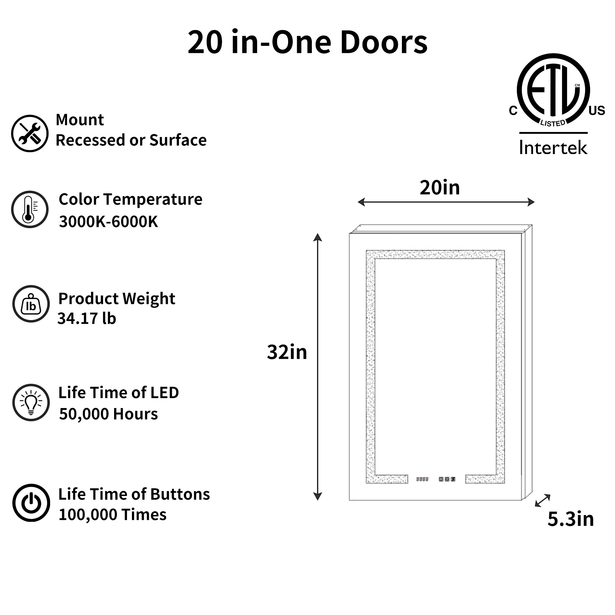 ExBrite LWSDHMC2032V4R Bathroom-Medicine-Cabinets - View #3