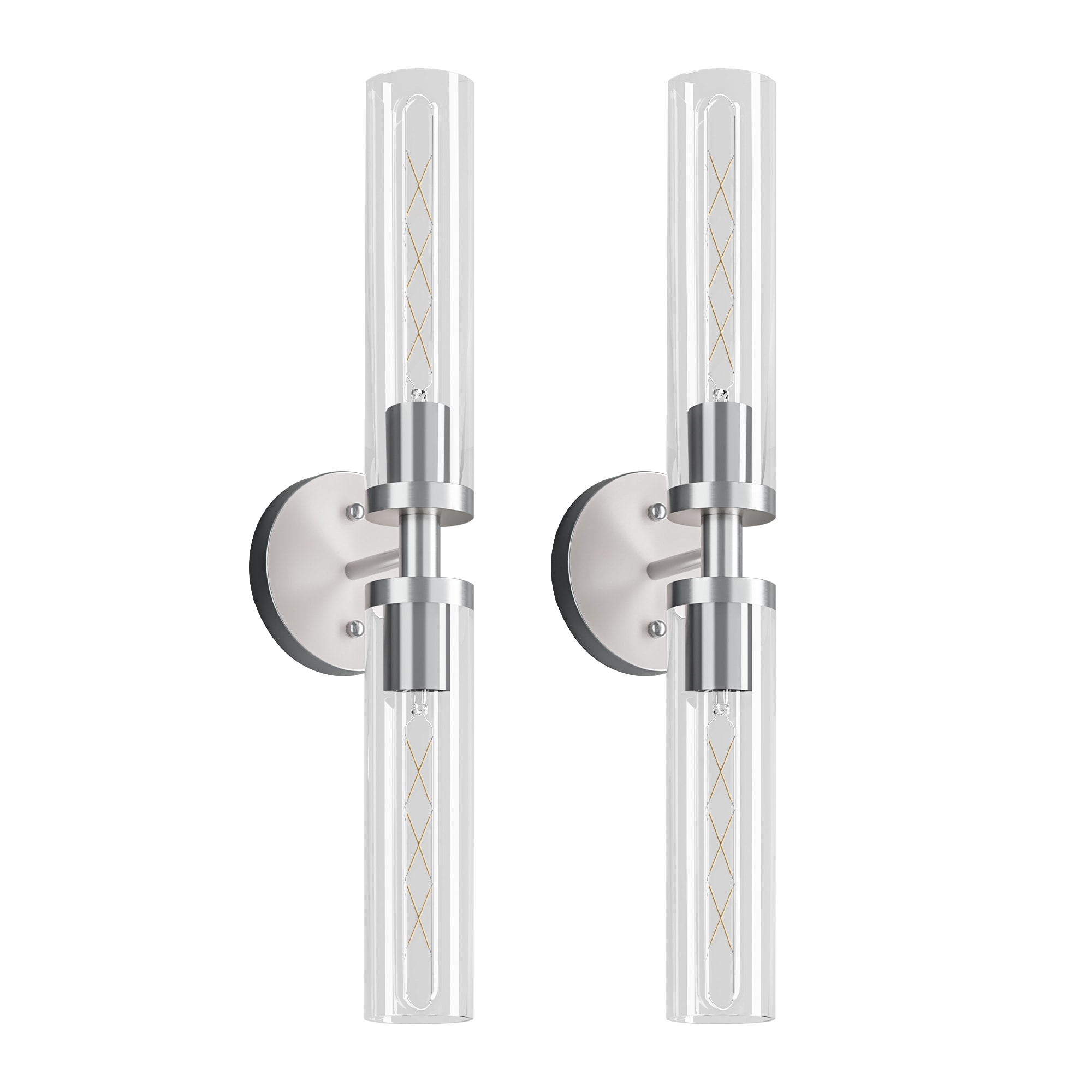 BEARSOLIM Wall Sconces Set of Two Hardwired Brushed Nickel Bathroom Sconces Wall Lighting with Clear Glass Modern Sconces Wall Decor Set of 2 Wall Light fixtures for Mirror Hallway Bulbs Not Included
