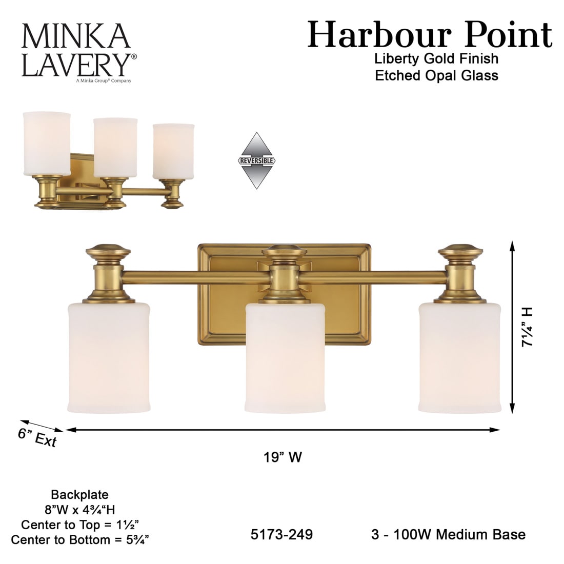 Liberty Gold 19" Cylinder Vanity Light with Etched Opal Glass