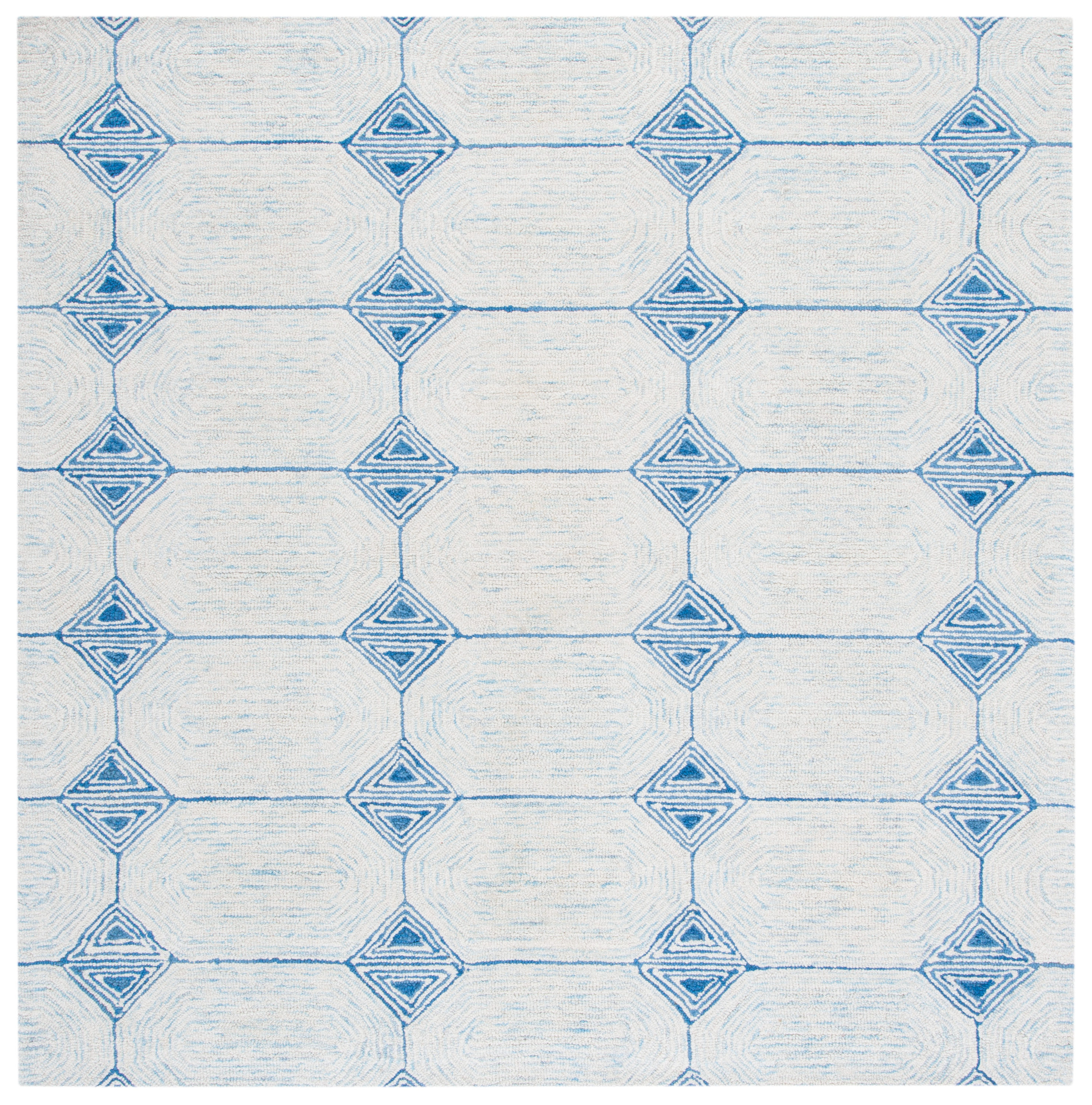 Ivory Abstract Wool Hand-Tufted Square Rug, 6' x 6'