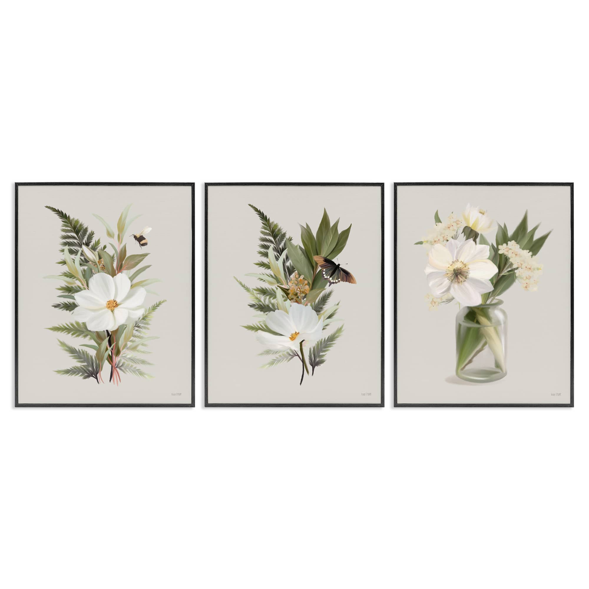 Stupell Industries A3-457-WFR-3PC-11X14 Country Magnolia Bundles 3pc Framed Giclee Set Design by House Fenway
