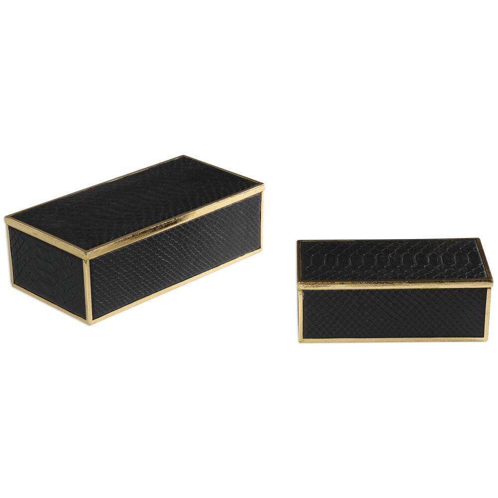 Global Direct 18838 3.75-in Black with Bright Gold Leaf Trim 100% Polyresin Box Tabletop Decoration